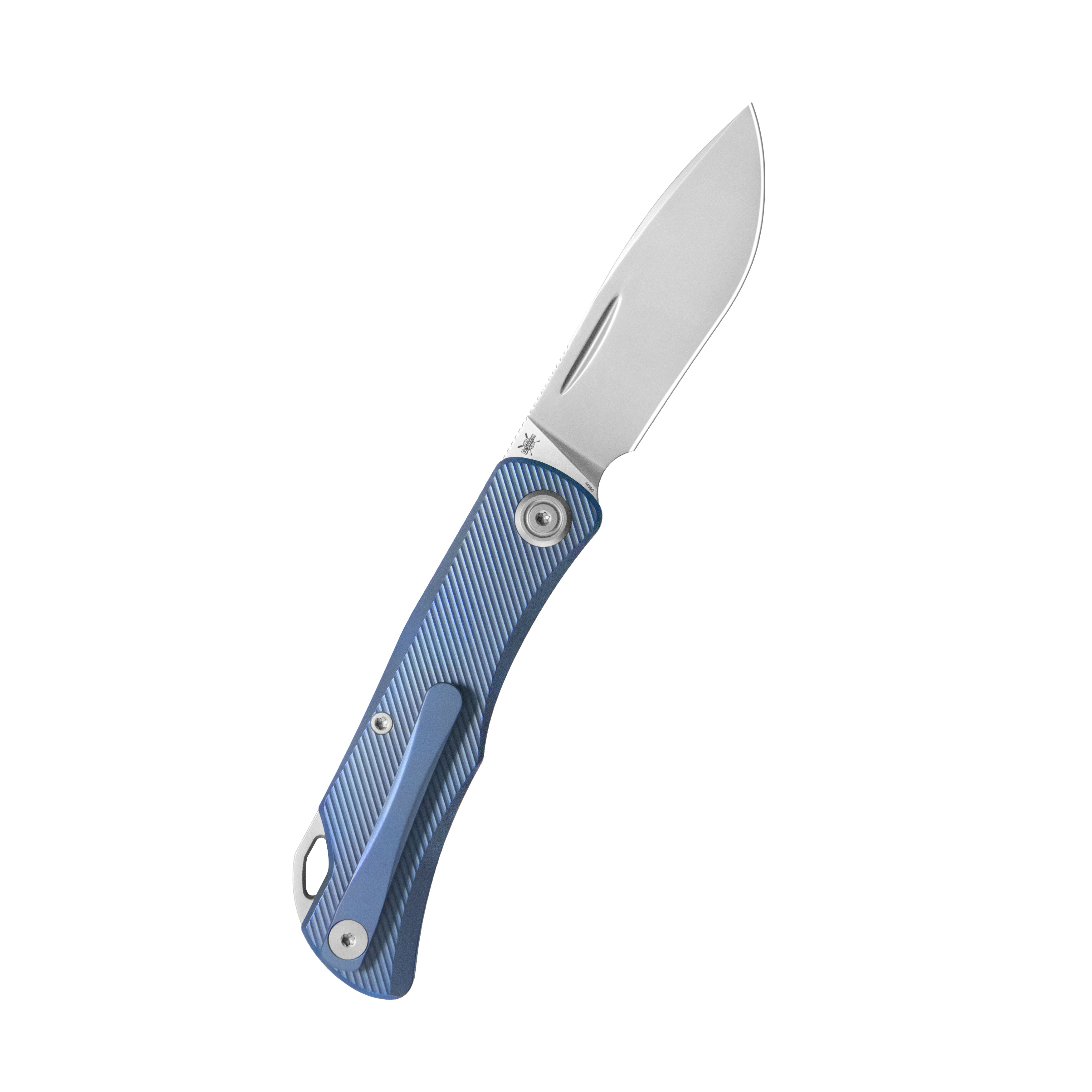 KB El Dorado Slip Joint Pocket Knife Blue Ano Titanium w/ Micro Milling Silver Bead Blasted 2.96" M390 Blade KB469C