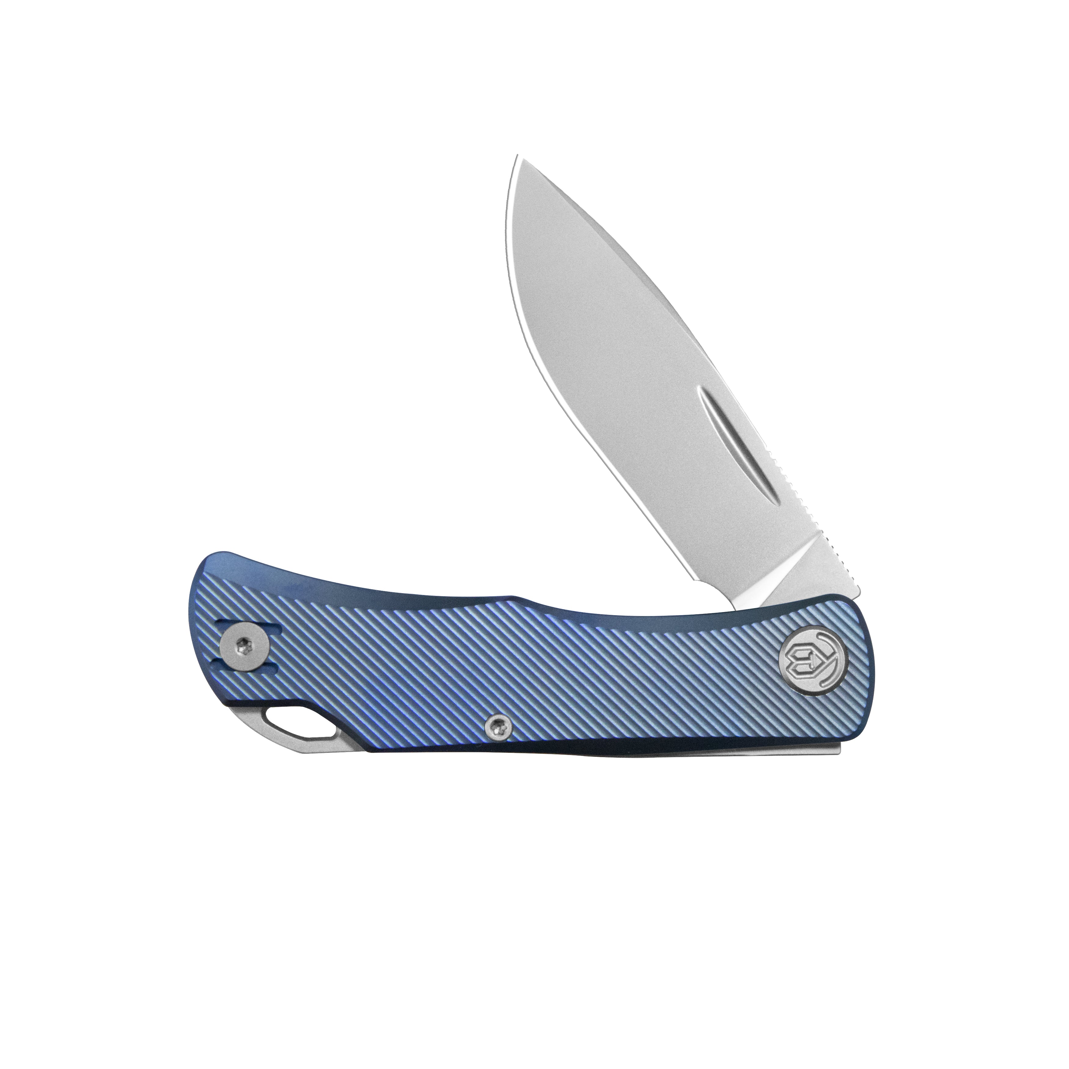 KB El Dorado Slip Joint Pocket Knife Blue Ano Titanium w/ Micro Milling Silver Bead Blasted 2.96" M390 Blade KB469C
