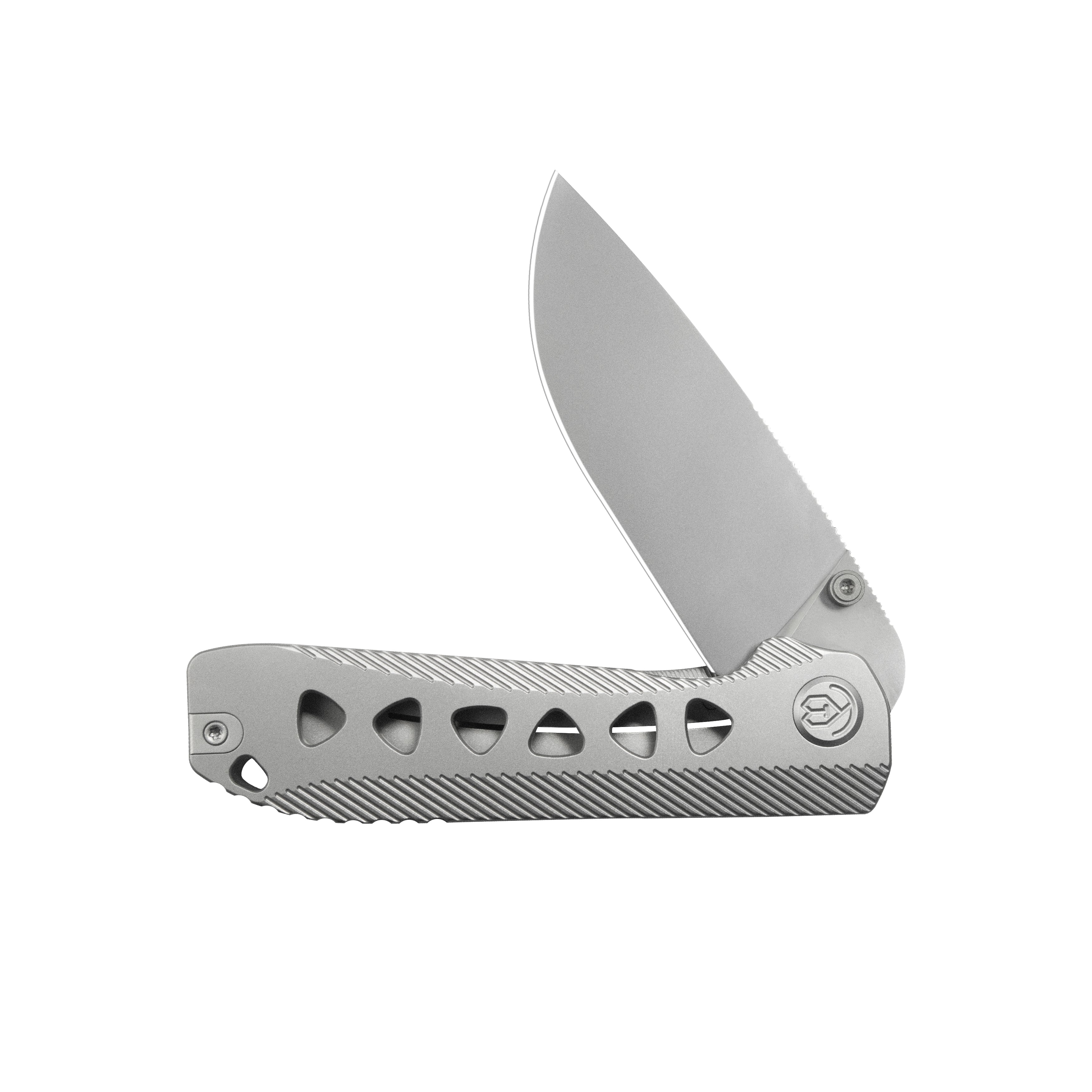 KB Zephyr Tactical Folding Knife Grey Integral Titanium Handle 4.65" Silver Beadblast M390 KB470A