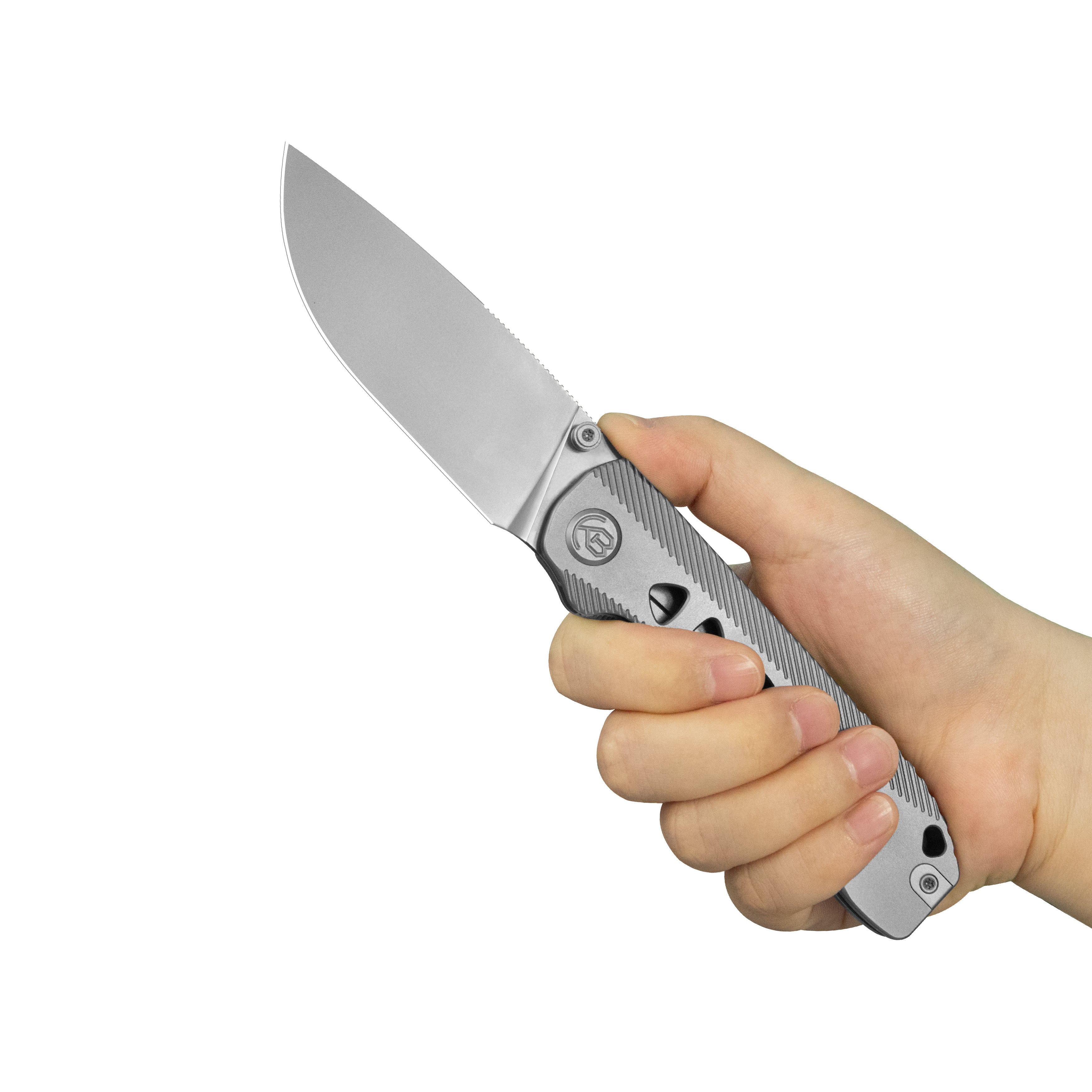 KB Zephyr Tactical Folding Knife Grey Integral Titanium Handle 4.65" Silver Beadblast M390 KB470A