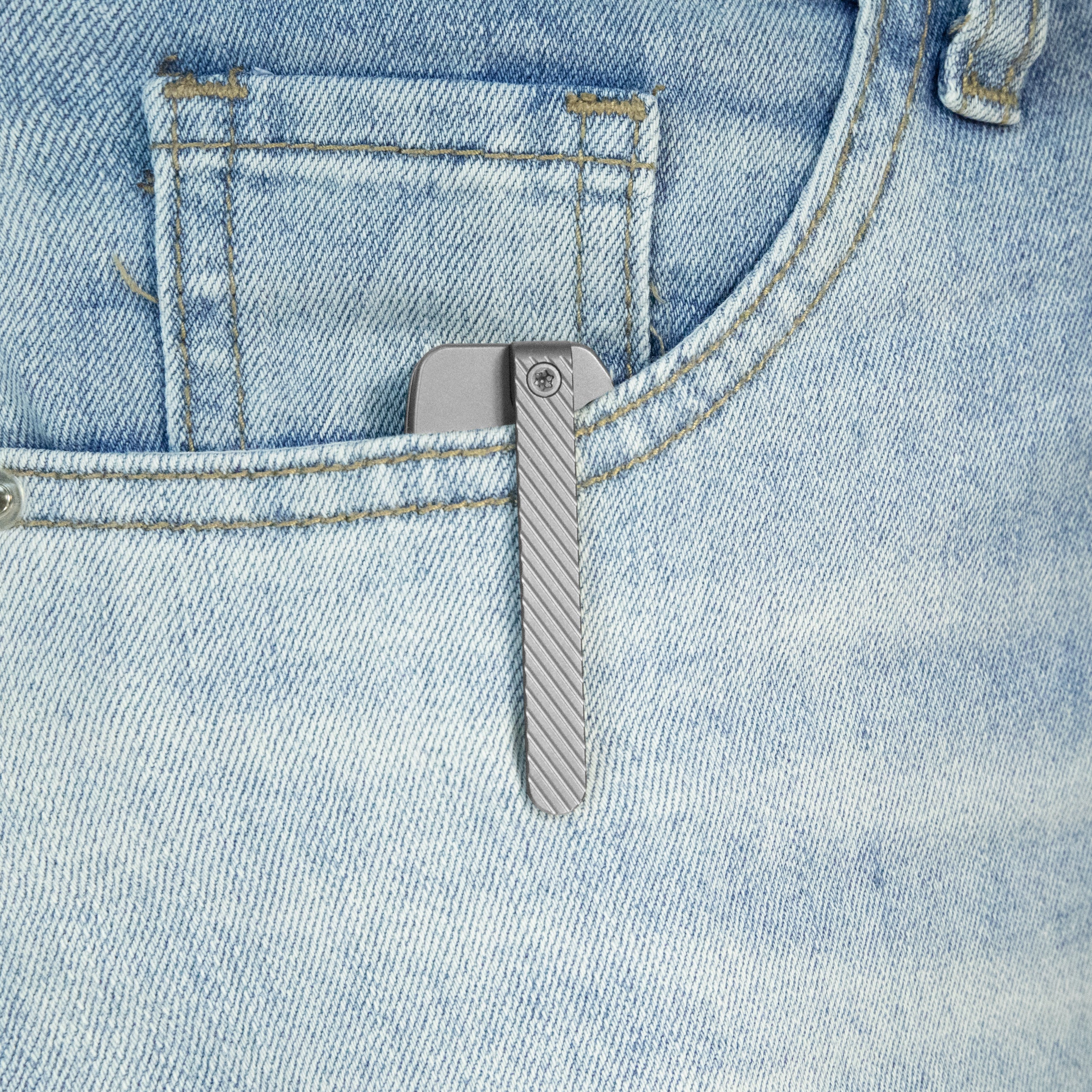 KB Zephyr Tactical Folding Knife Grey Integral Titanium Handle 4.65" Silver Beadblast M390 KB470A