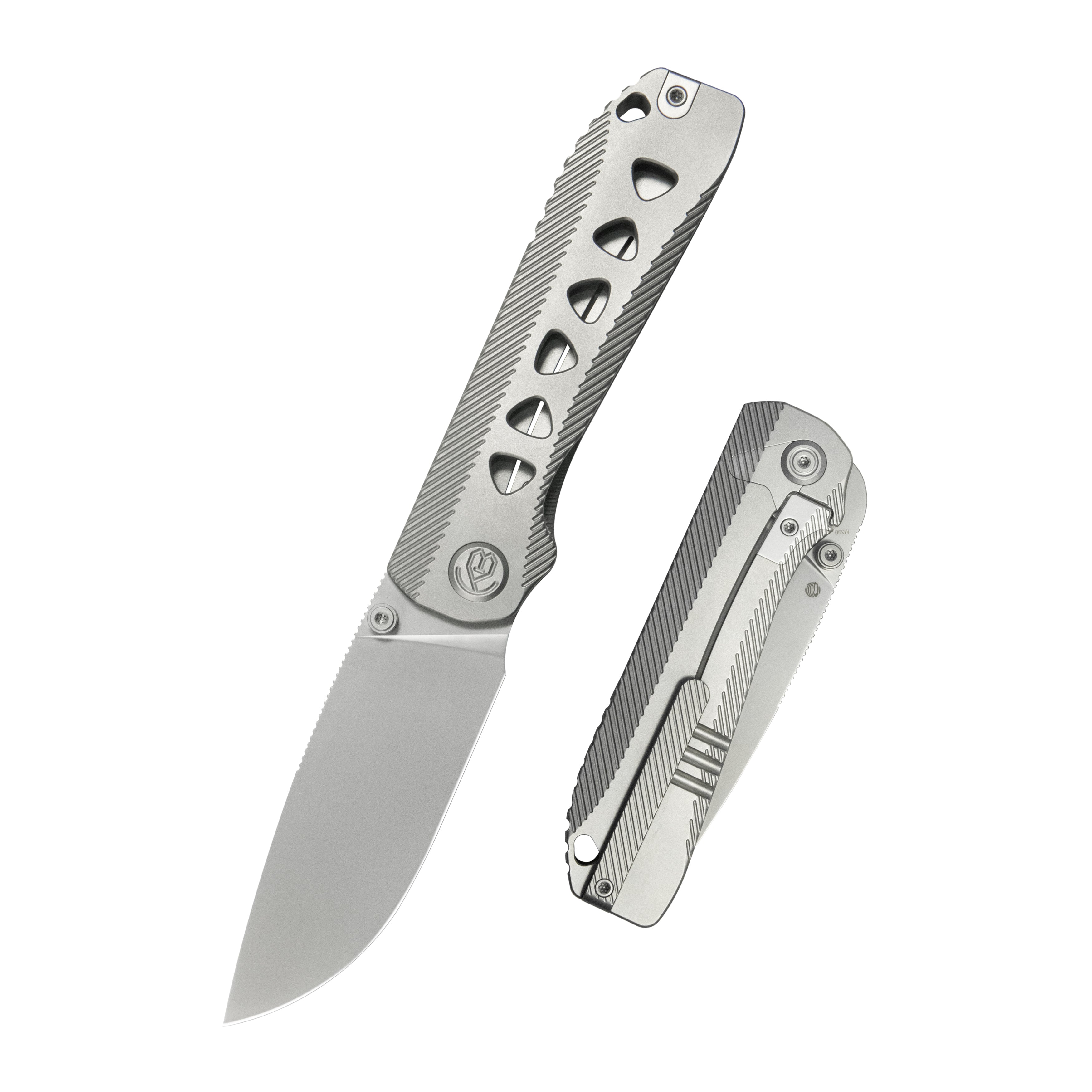 KB Zephyr Tactical Folding Knife Grey Integral Titanium Handle 4.65" Silver Beadblast M390 KB470A