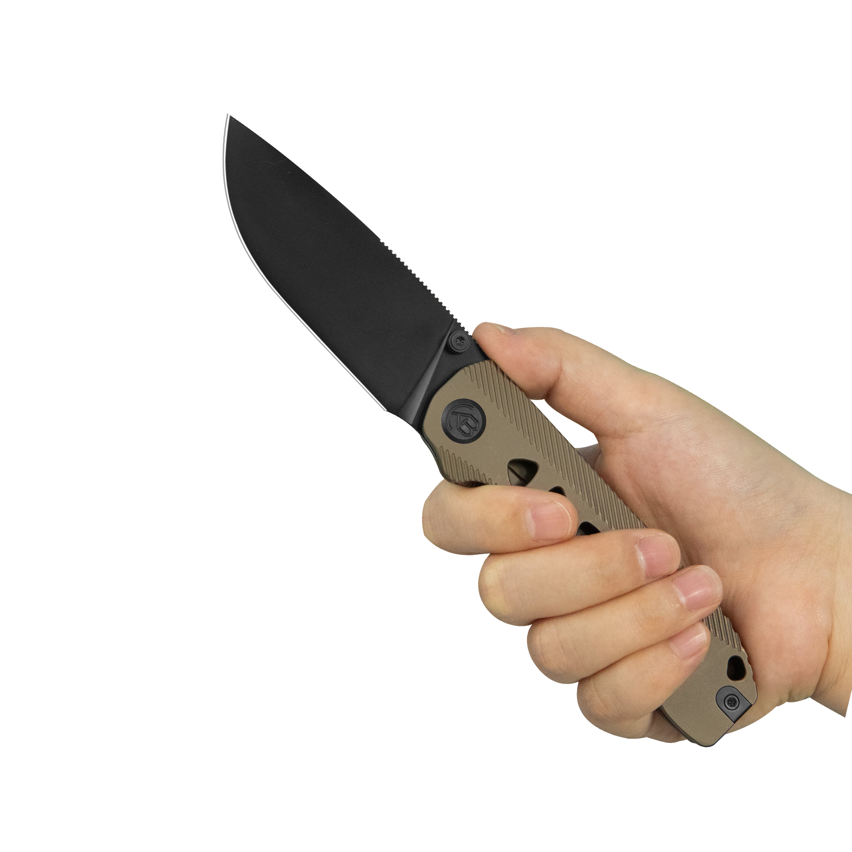 KB Zephyr Tactical Folding Knife Bronze Ano Integral Titanium Handle 4.65" Regular DLC M390 KB470B