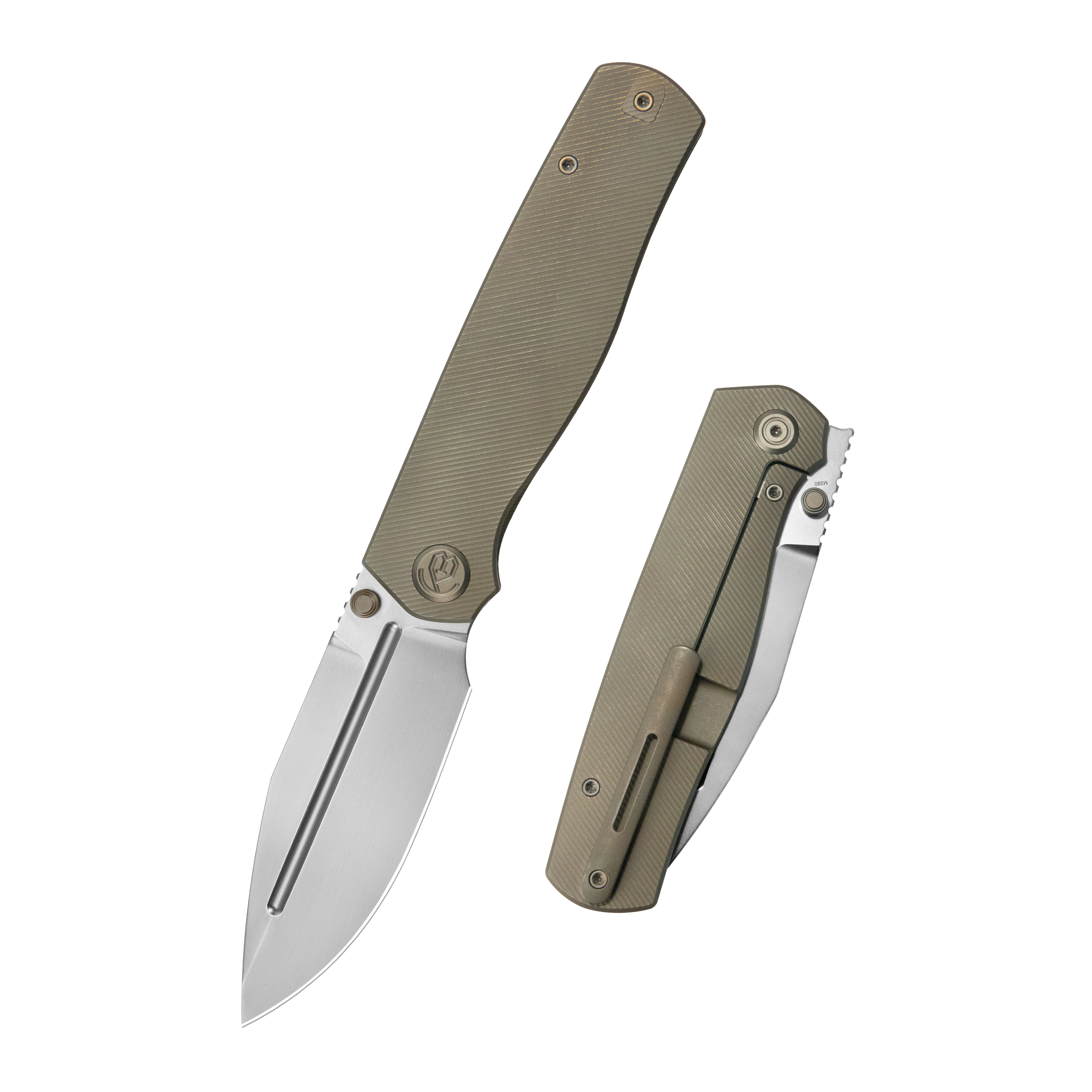KB Albatross Tactical Folding Knife Bronze Titanium with Micro Milling 3.74" Hand Rubbed Satin M390 KB471C