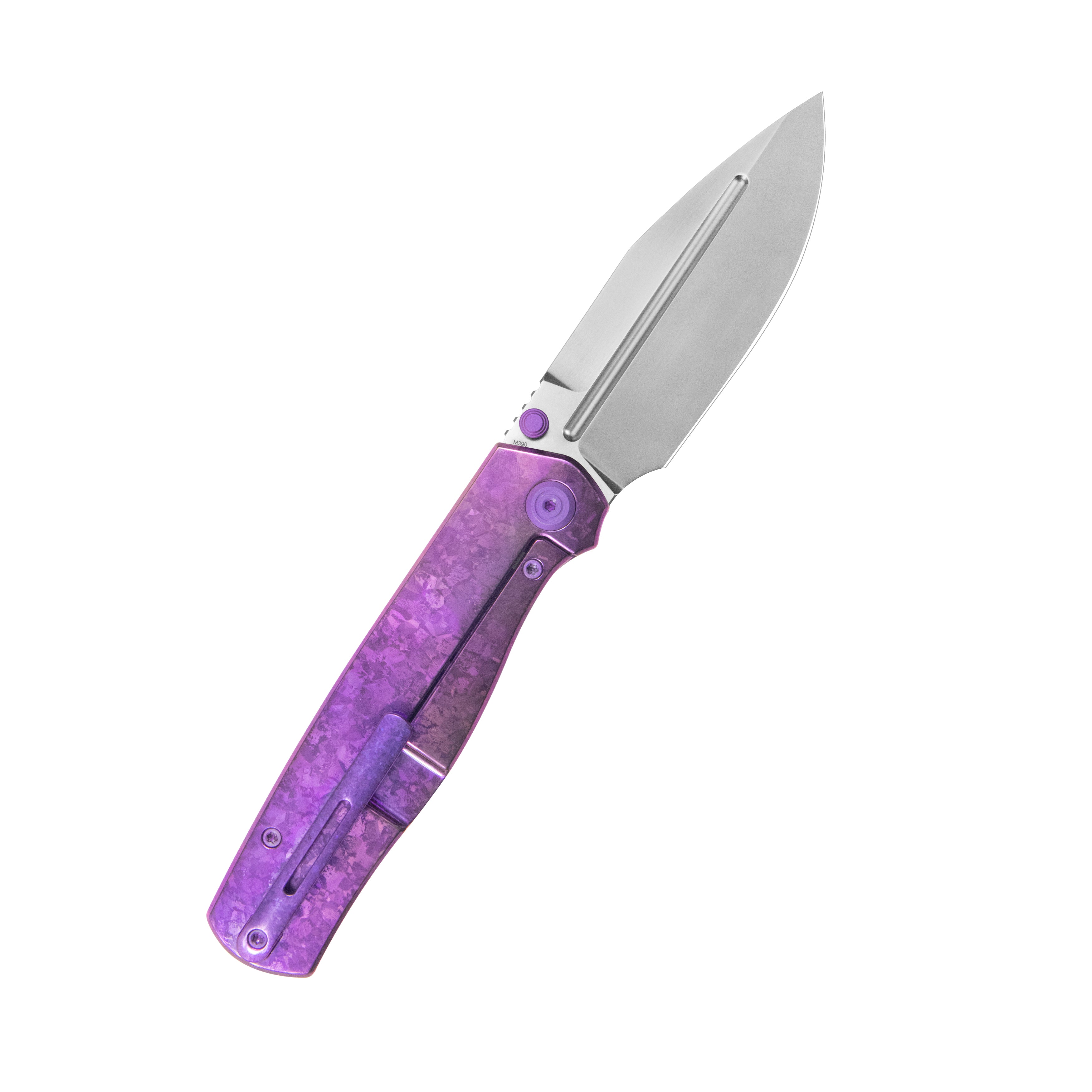 KB Albatross Tactical Folding Knife Purple Ano Crystallized Titanium with Micro Milling 3.74" Silver Beadblast M390 KB471E