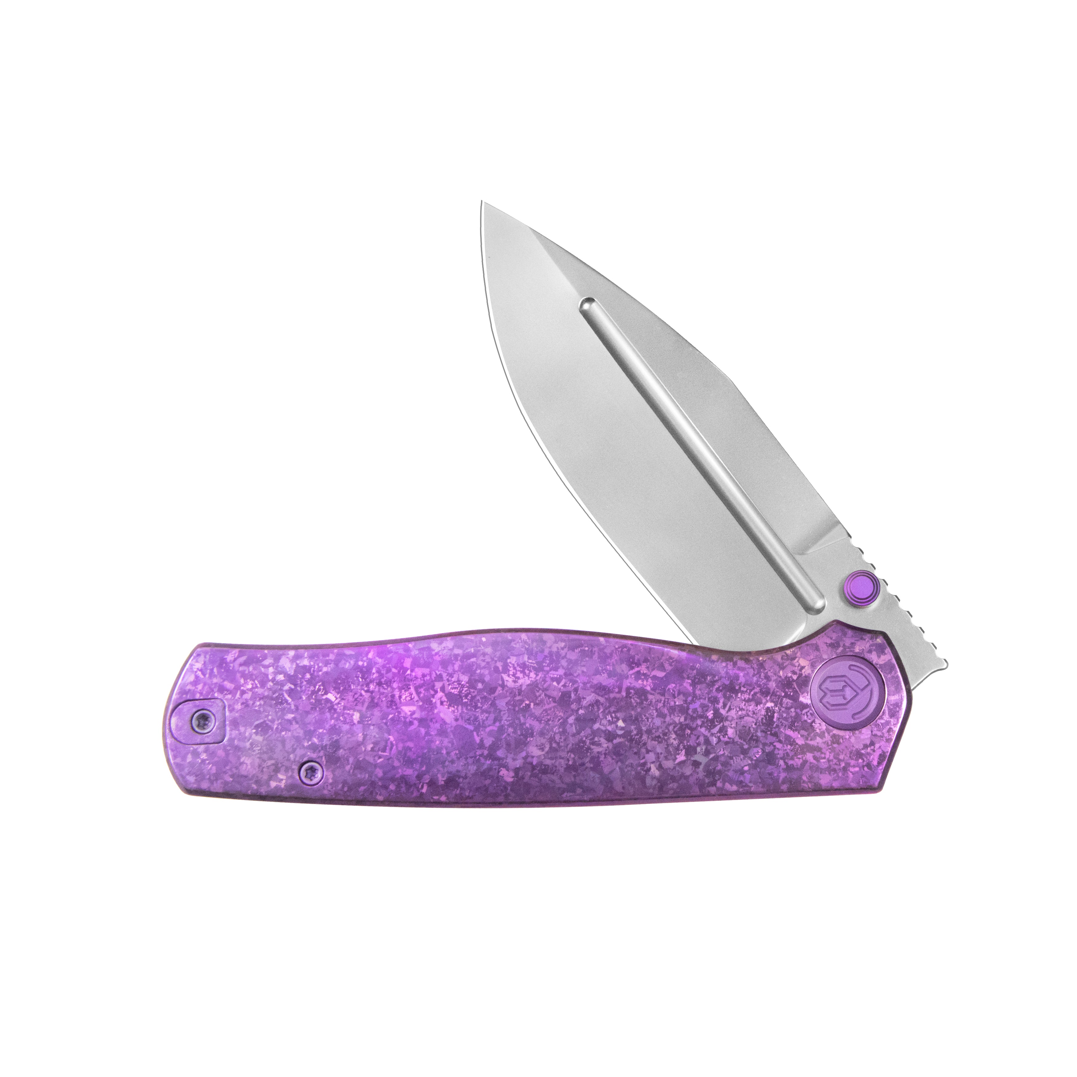 KB Albatross Tactical Folding Knife Purple Ano Crystallized Titanium with Micro Milling 3.74" Silver Beadblast M390 KB471E