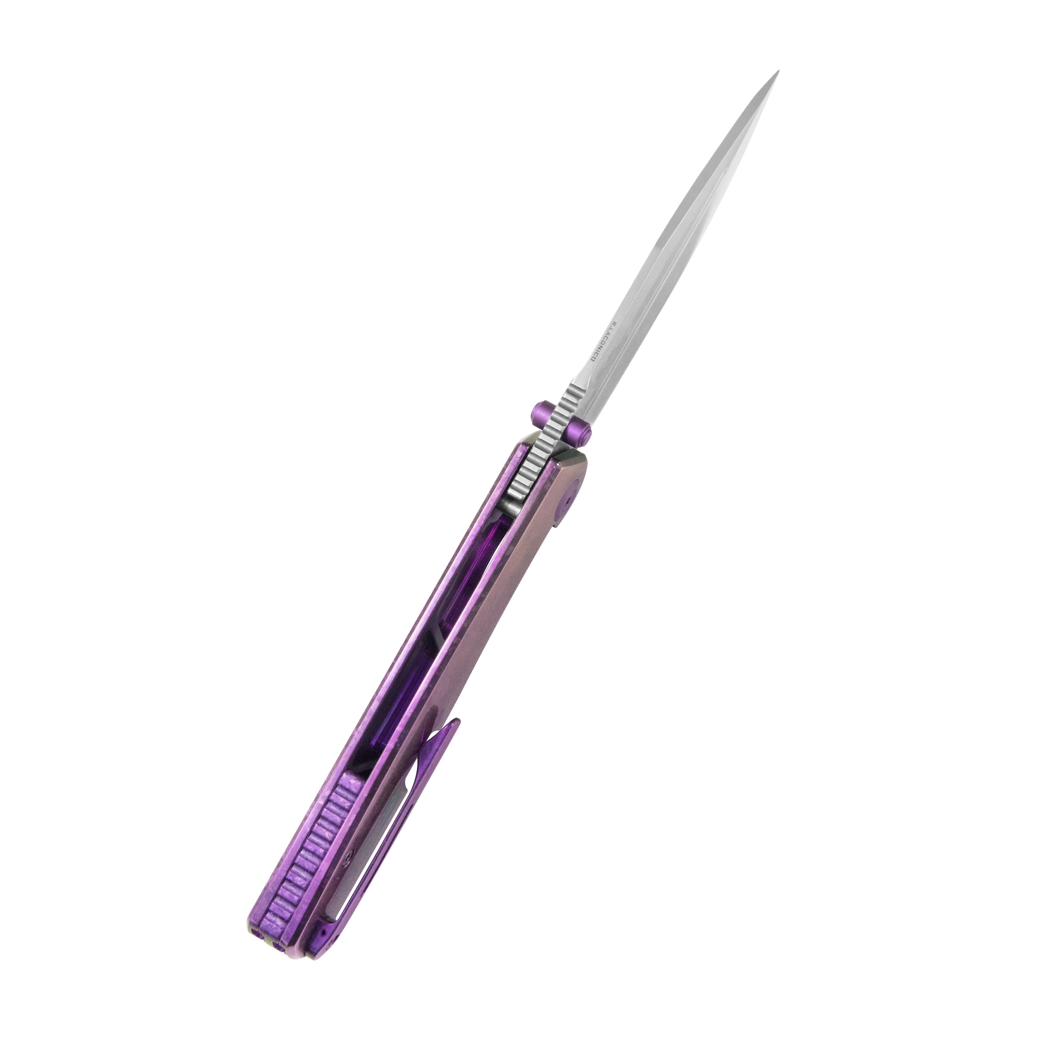 KB Albatross Tactical Folding Knife Purple Ano Crystallized Titanium with Micro Milling 3.74" Silver Beadblast M390 KB471E