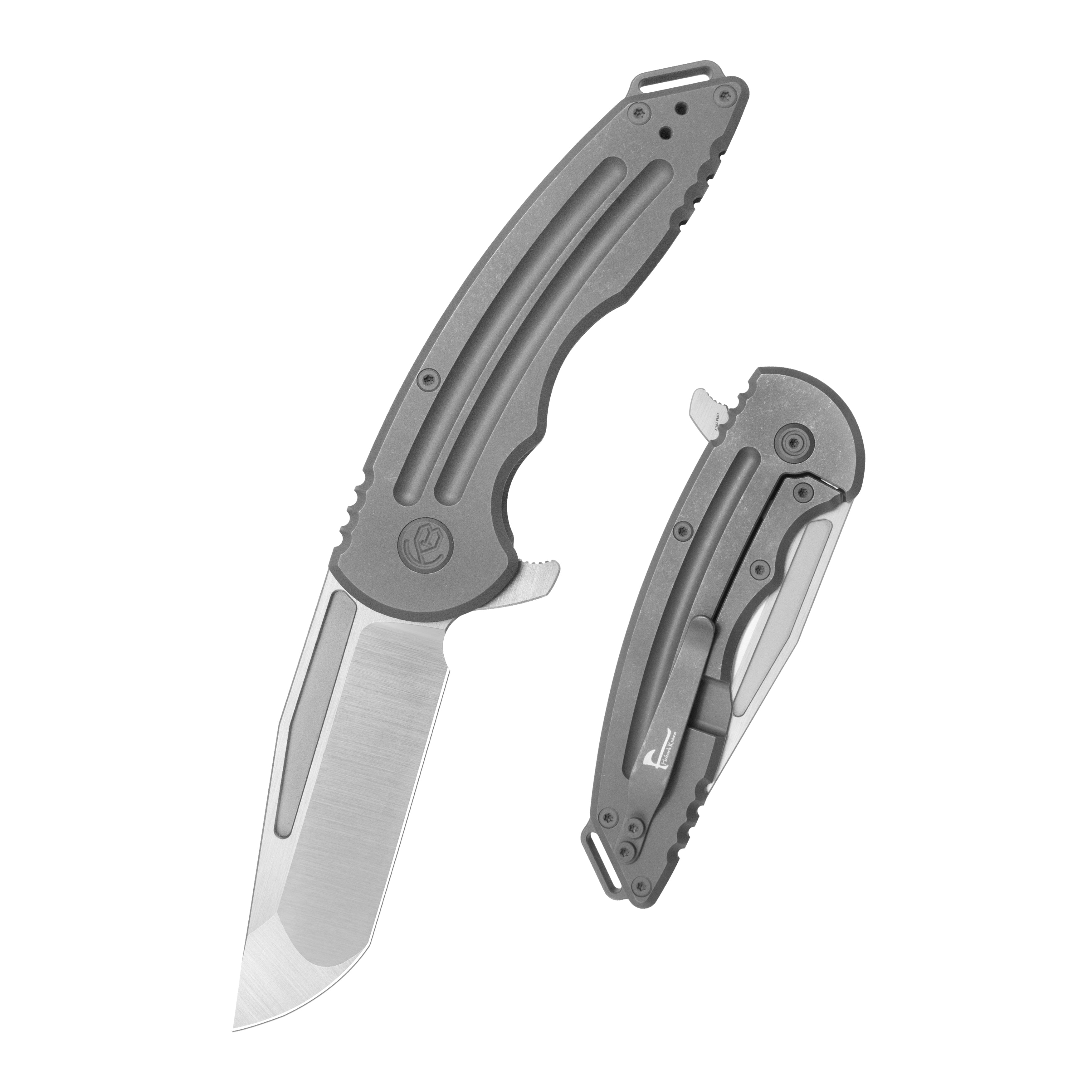 KB Husky Tactical Flipper Folding Knife Darkwash Titanium Handle 3.70'' Belt Satin 20CV Blade KB476B