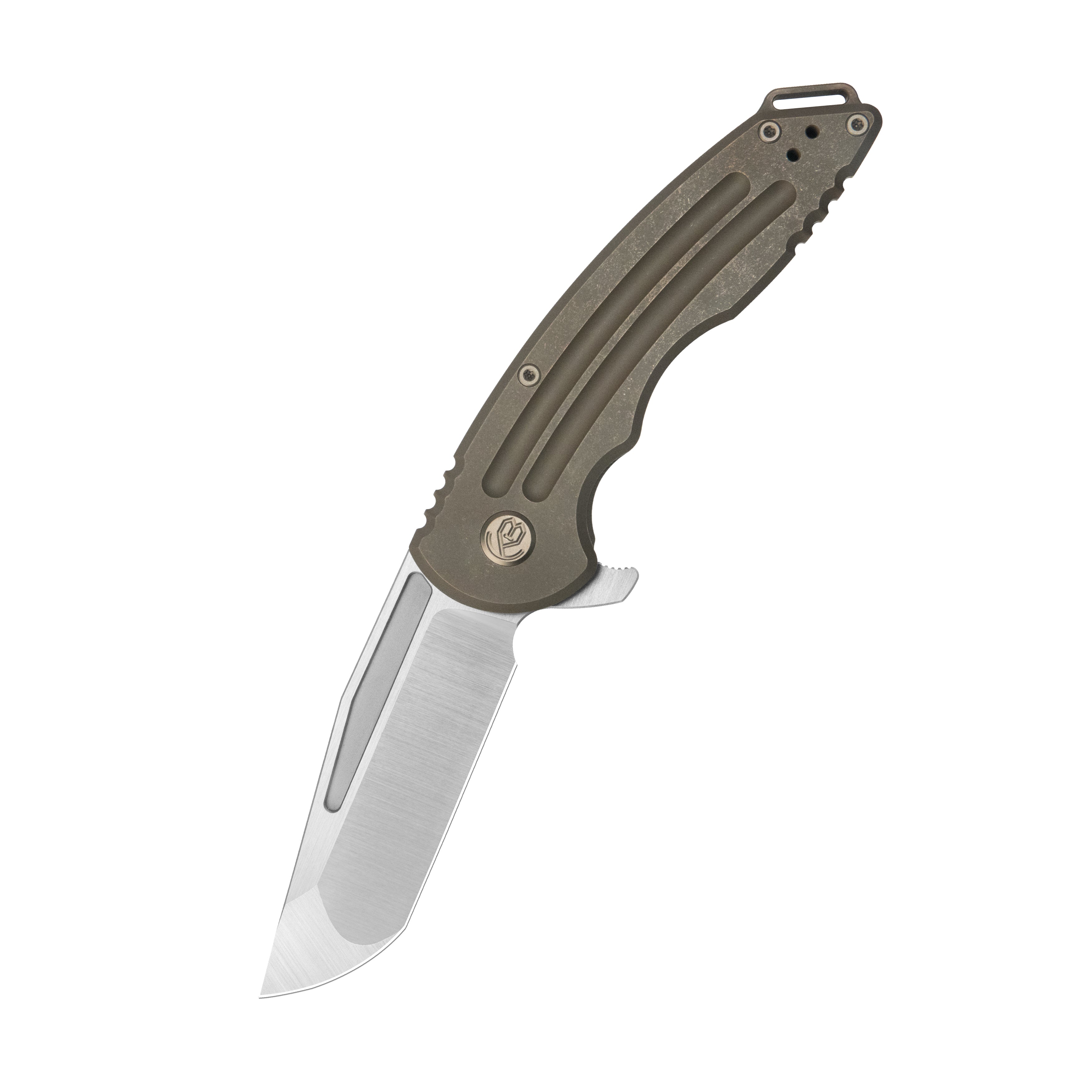 KB Husky Tactical Flipper Folding Knife Bronze Titanium Handle 3.70'' Belt Satin 20CV Blade KB476C