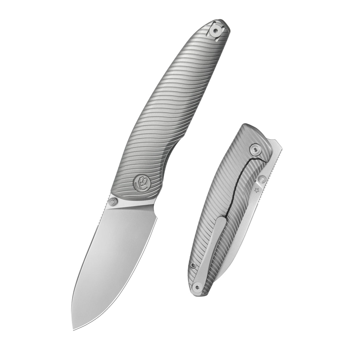 KB Cargo Folding Knife Sandblasting Titanium Handle 3.15" Silver Bead Blast M390 Blade KB480A