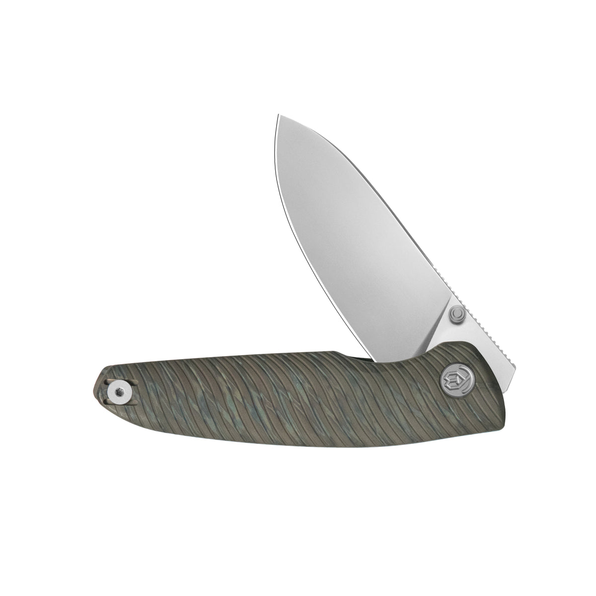 KB Cargo Folding Knife Flame Ano Titanium Handle 3.15" Silver Bead Blast M390 Blade KB480B