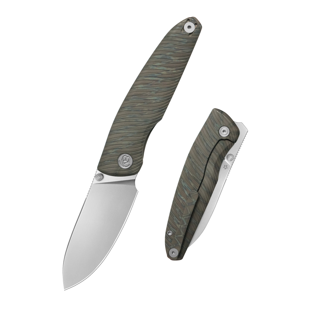 KB Cargo Folding Knife Flame Ano Titanium Handle 3.15" Silver Bead Blast M390 Blade KB480B