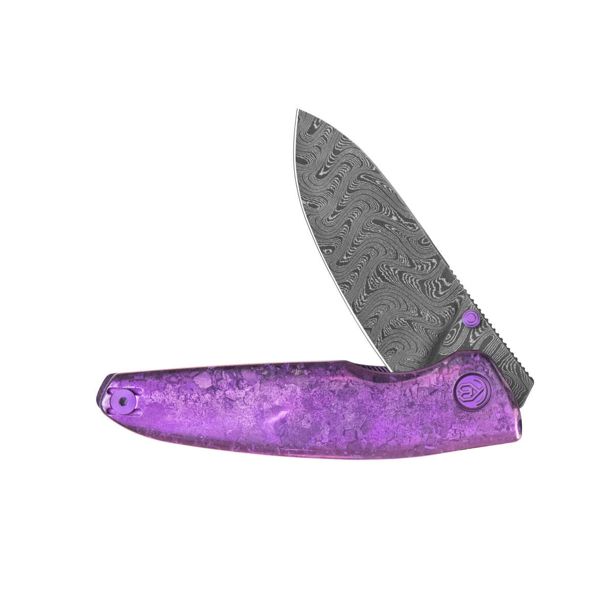 KB Cargo Folding Knife Purple Ano Crystallized Titanium Handle 3.15" Acid Wash Damassteel Blade KB480E