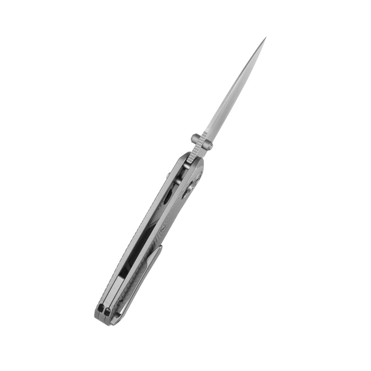 KB Small Pioneer Folding Knife Sandblasting Titanium Handle 2.99" Silver Bead Blast S90V Blade KB482A