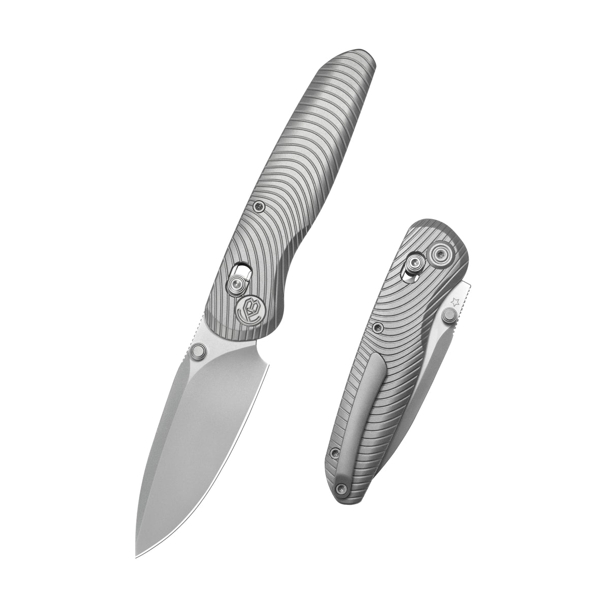 KB Small Pioneer Folding Knife Sandblasting Titanium Handle 2.99" Silver Bead Blast S90V Blade KB482A