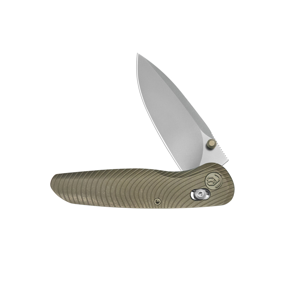KB Small Pioneer Folding Knife Bronze Ano Titanium Handle 2.99" Silver Bead Blast S90V Blade KB482B