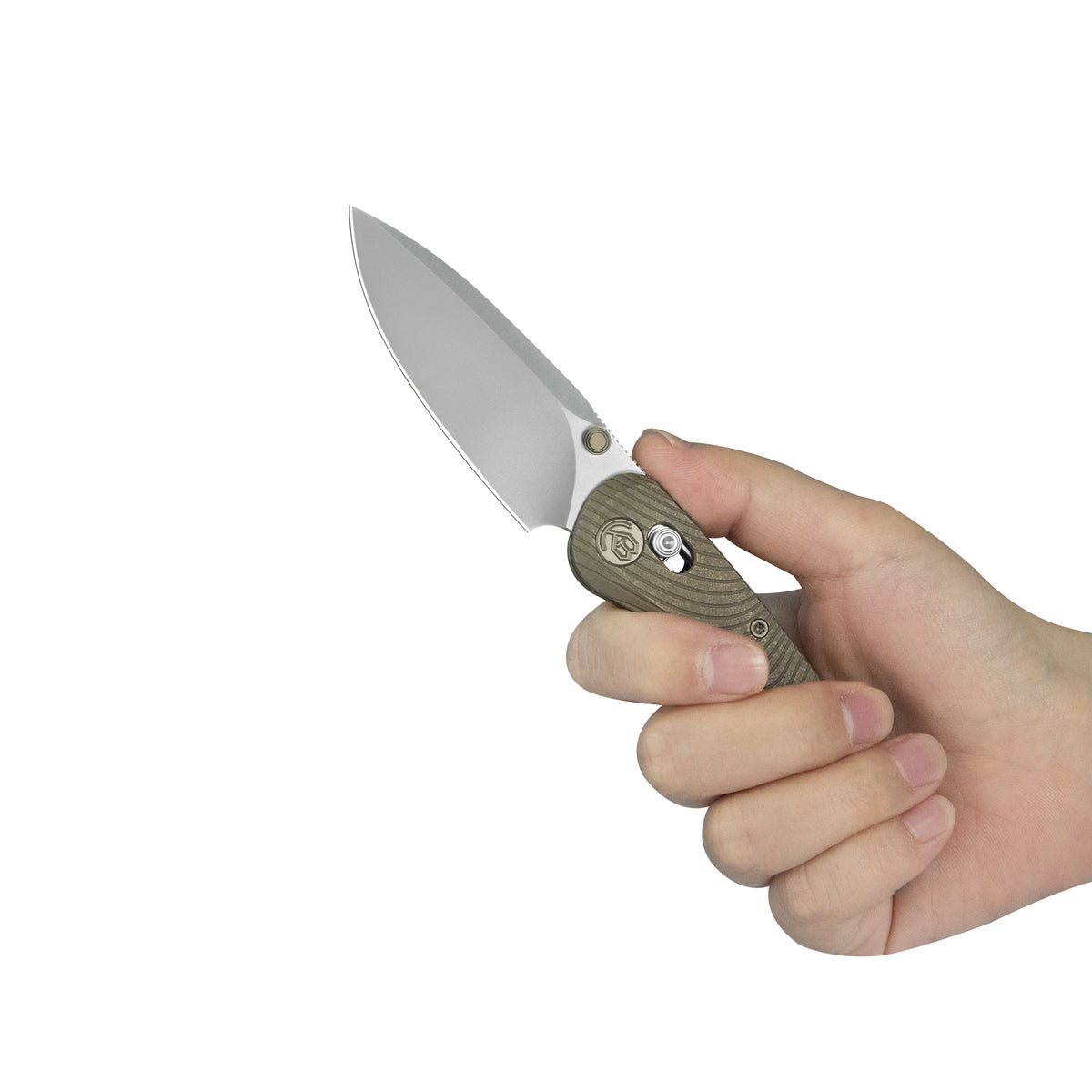 KB Small Pioneer Folding Knife Bronze Ano Titanium Handle 2.99" Silver Bead Blast S90V Blade KB482B