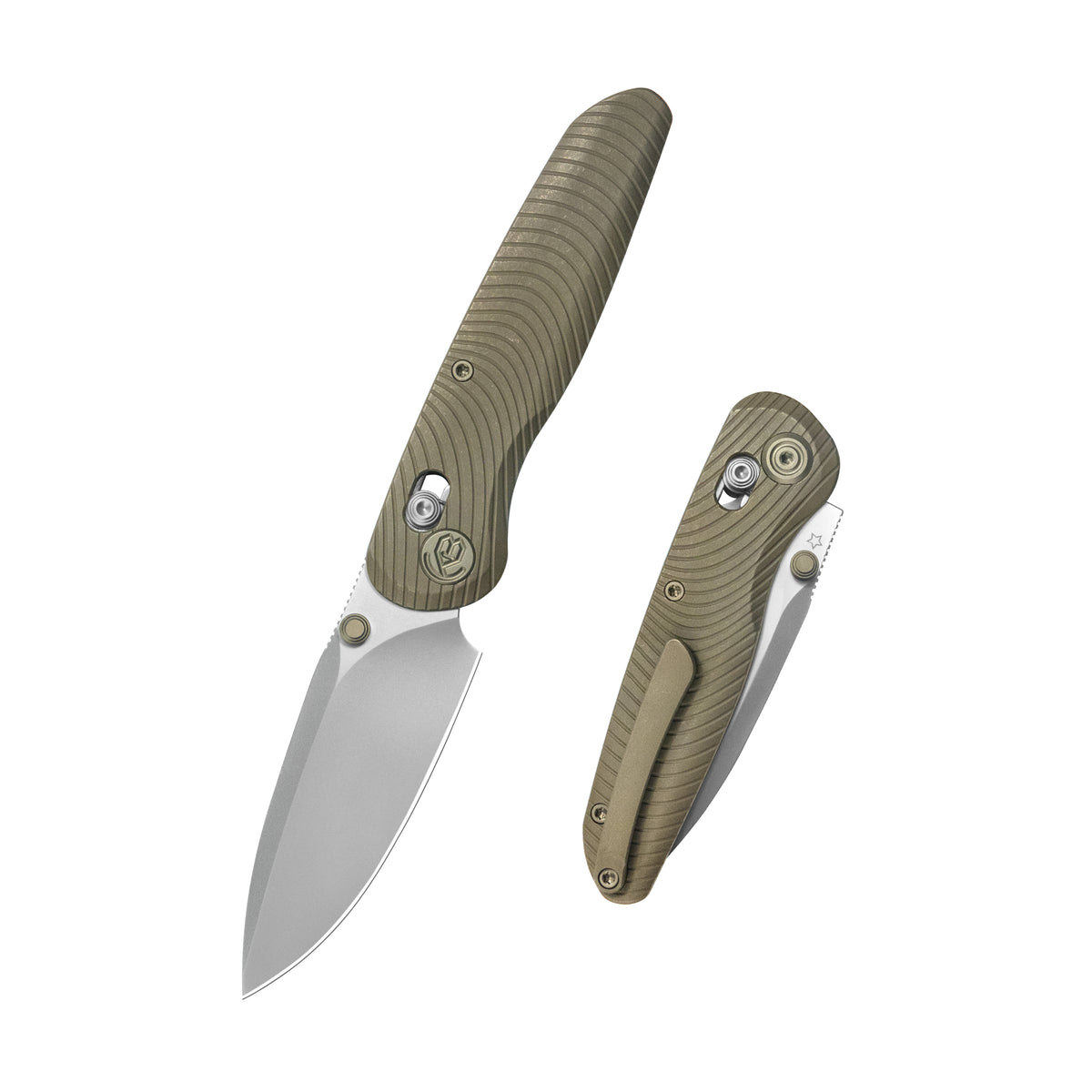 KB Small Pioneer Folding Knife Bronze Ano Titanium Handle 2.99" Silver Bead Blast S90V Blade KB482B