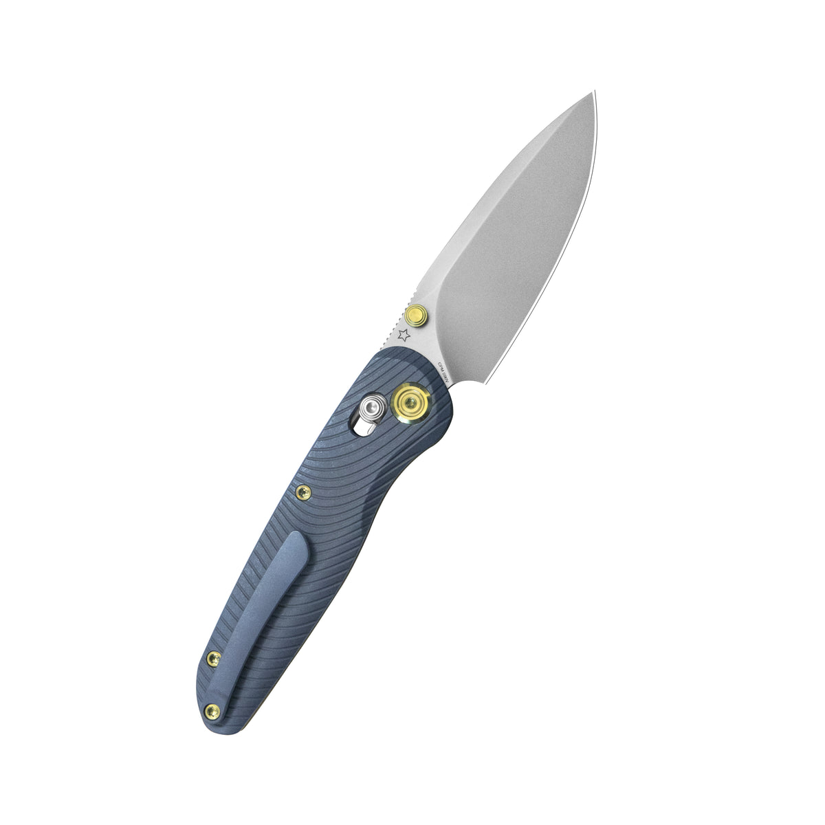KB Small Pioneer Folding Knife Blue Ano Titanium Handle 2.99" Silver Bead Blast S90V Blade KB482C