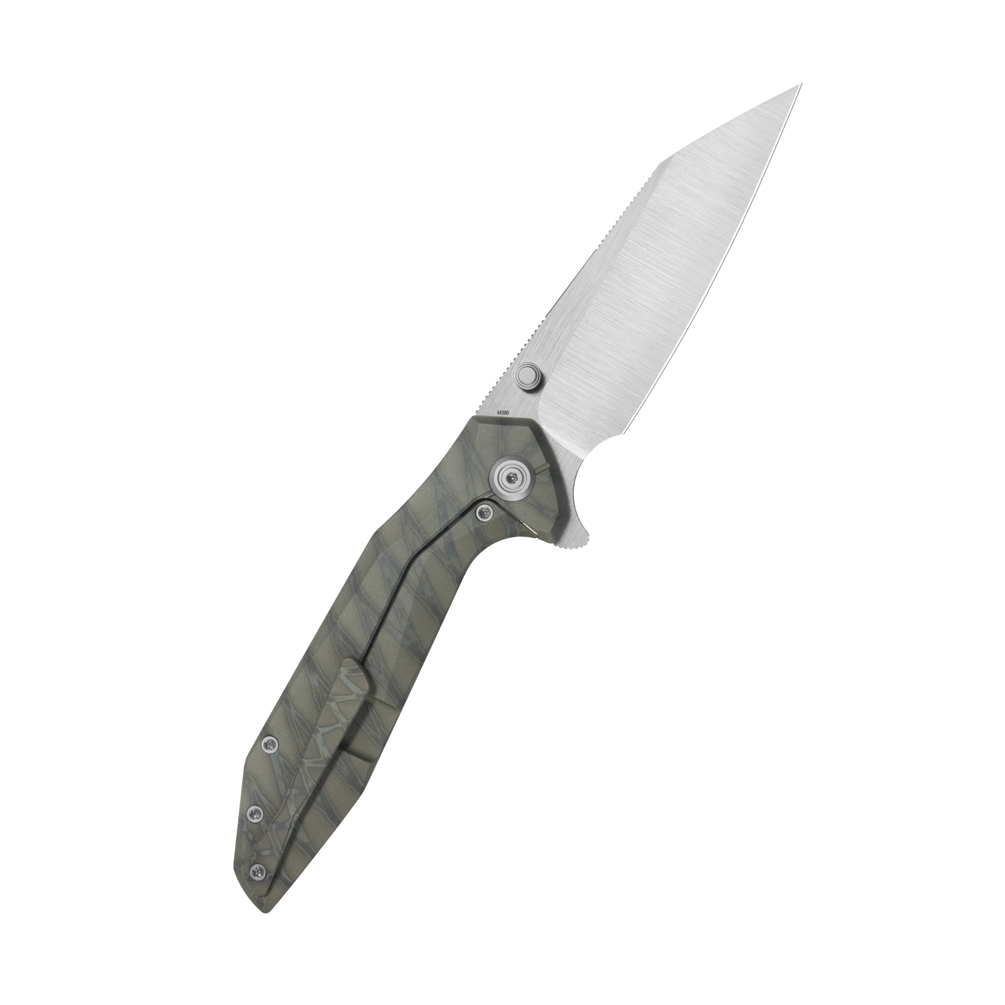 KB Nova Reverse Tanto Frame Locking Folding Knife Flamed Titanium Handle 3.66" Belt Satin M390 Blade KB495B
