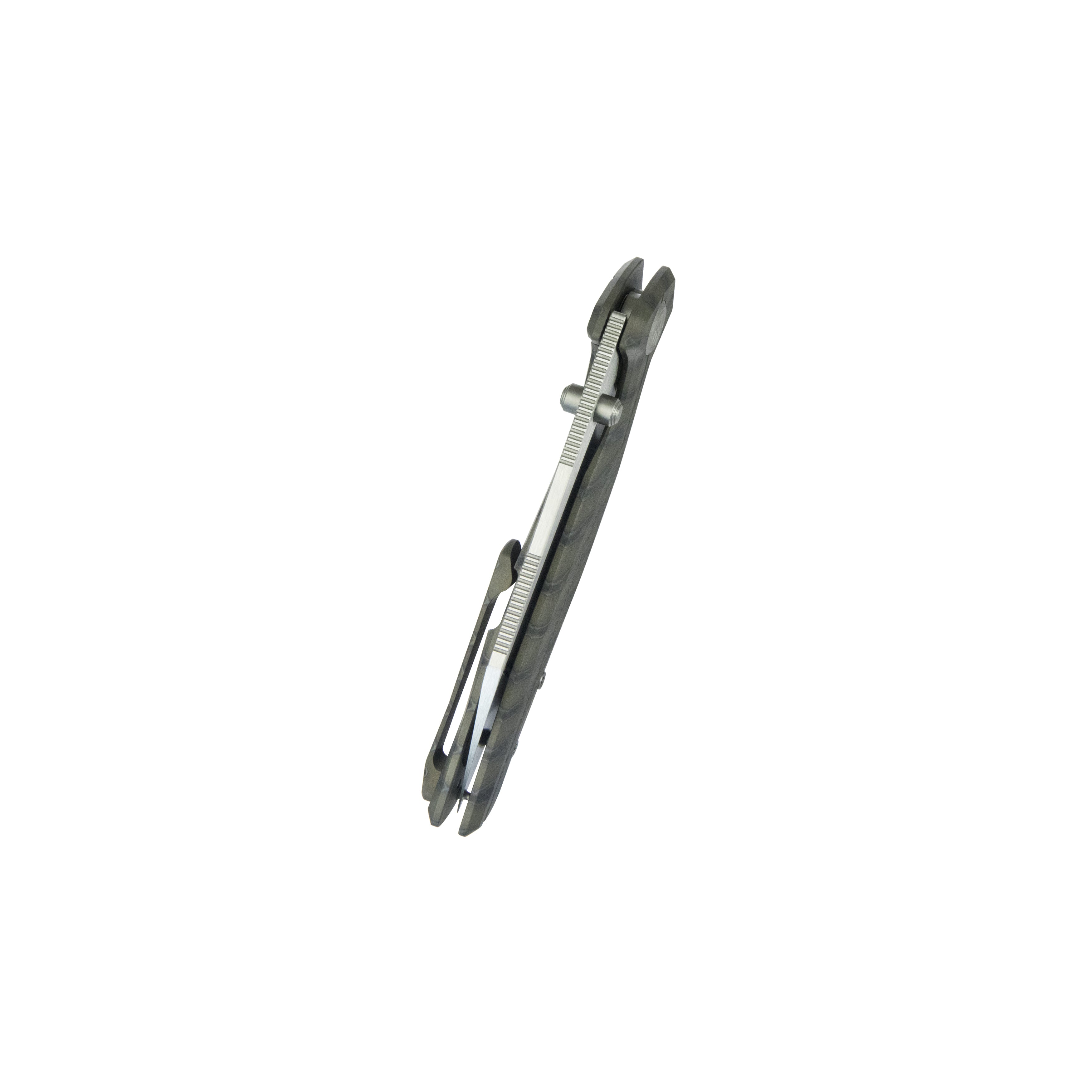 KB Nova Reverse Tanto Frame Locking Folding Knife Flamed Titanium Handle 3.66" Belt Satin M390 Blade KB495B