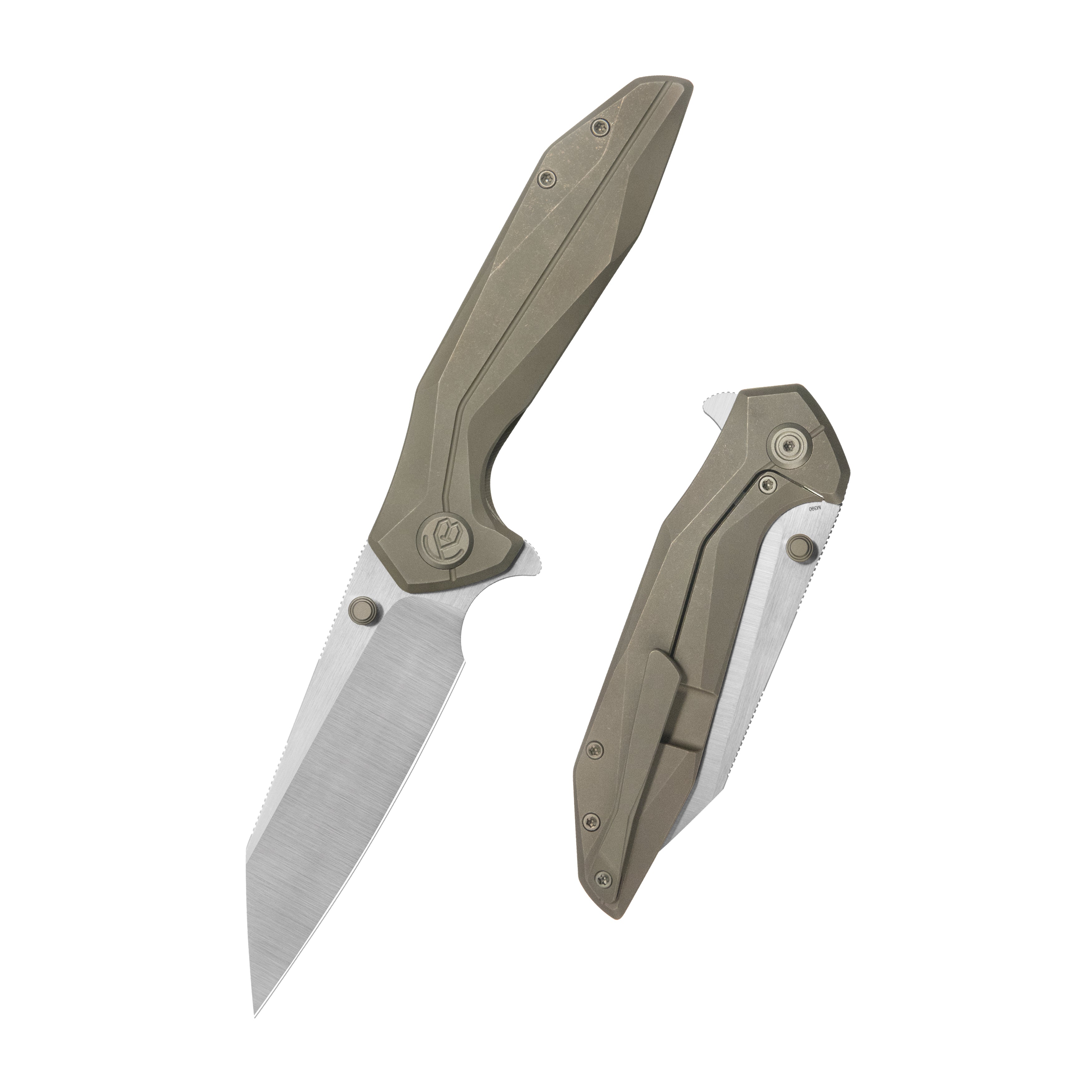 KB Nova Reverse Tanto Frame Locking Folding Knife Bronze Titanium Hand