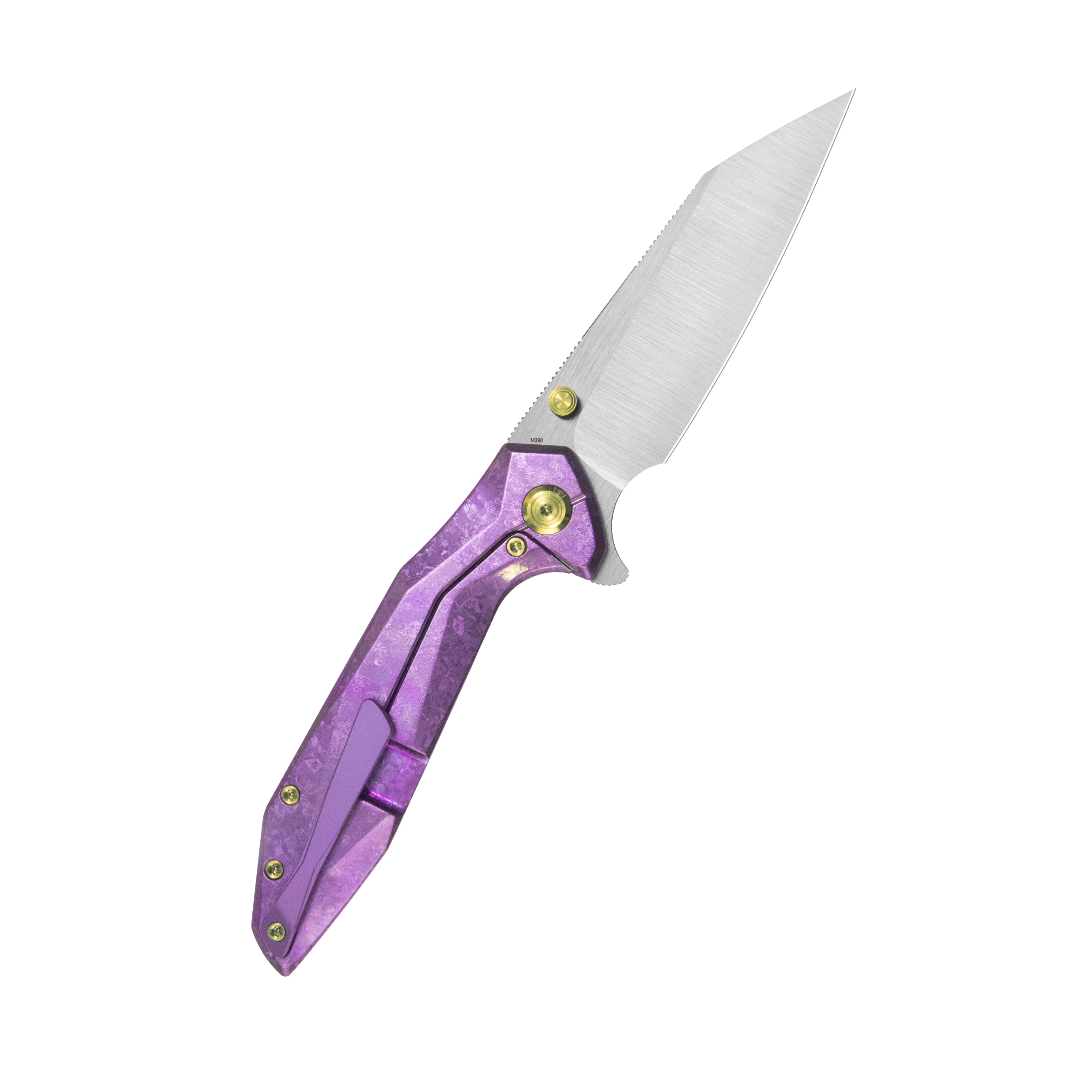 KB Nova Reverse Tanto Frame Locking Folding Knife Purple Crystallized Titanium Handle 3.66" Belt Satin M390 Blade KB495F