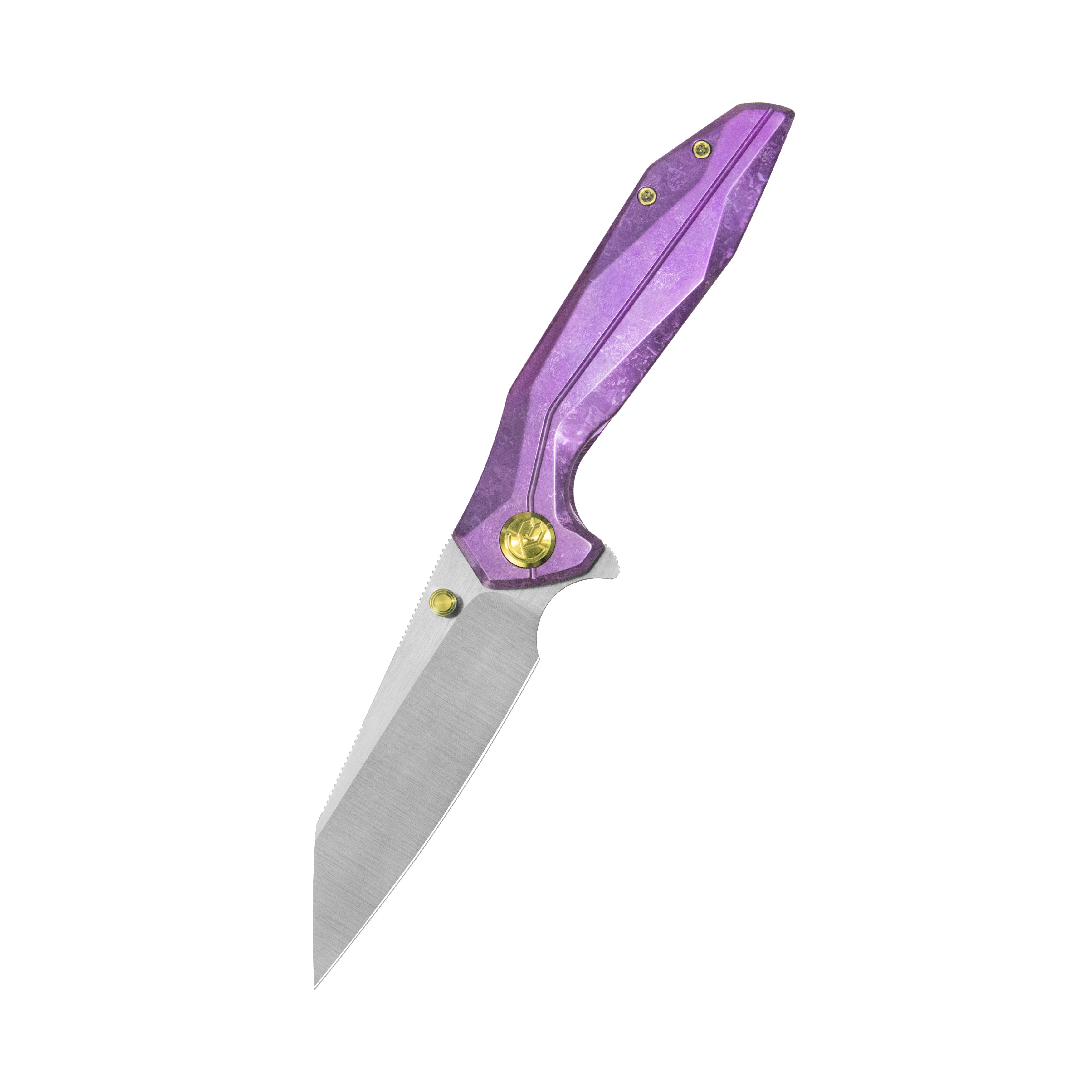 KB Nova Reverse Tanto Frame Locking Folding Knife Purple Crystallized Titanium Handle 3.66" Belt Satin M390 Blade KB495F