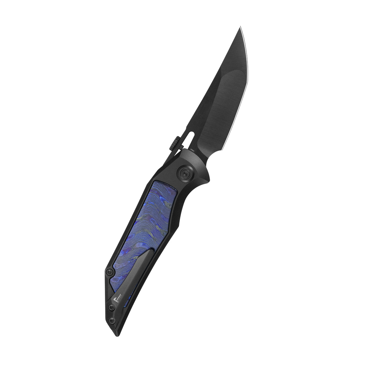 KB Hamano Folding Knife DLC Titanium with Zircuti inlay Handle 3.15" DLC Belt Satin M390 Blade KB516B