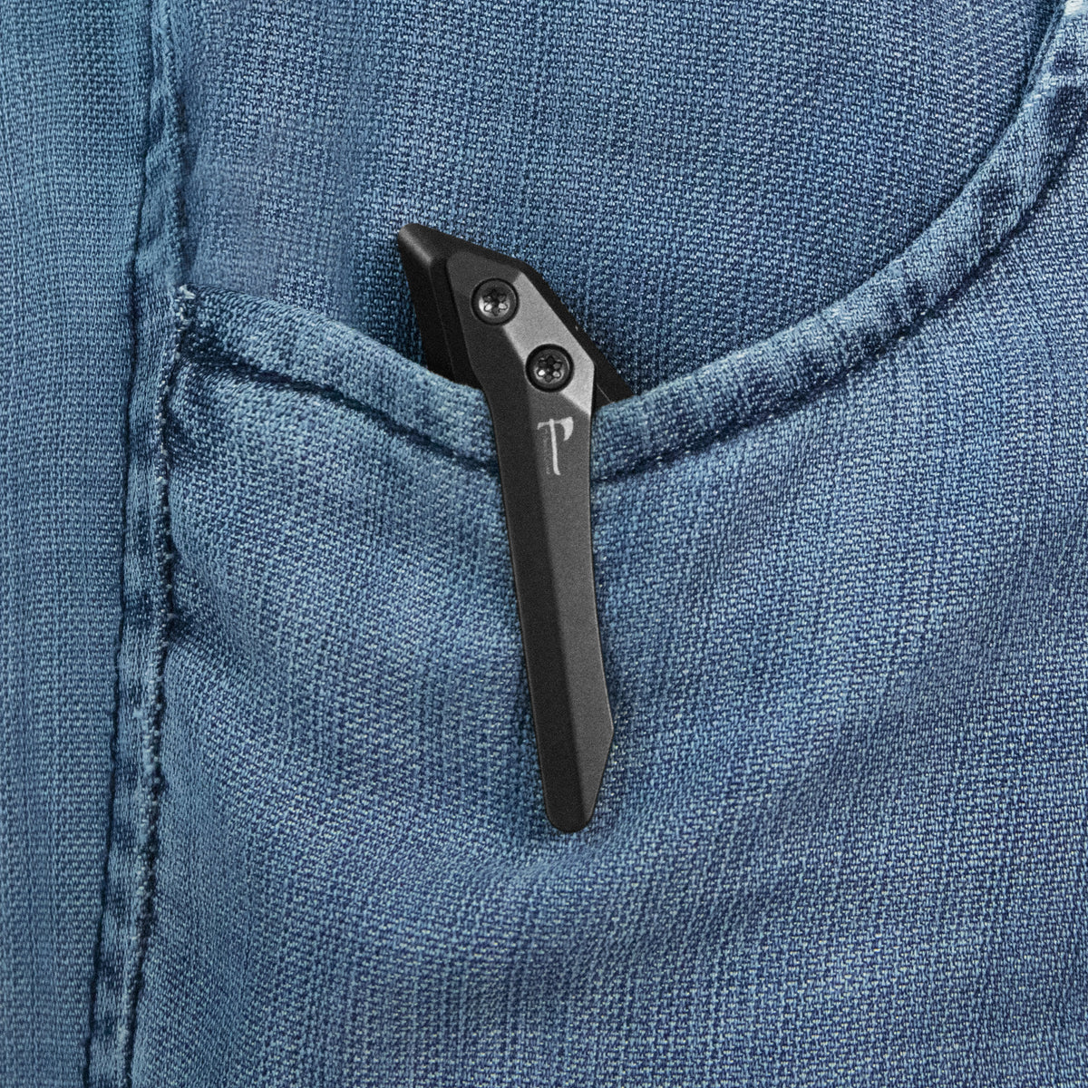 KB Hamano Folding Knife DLC Titanium with Zircuti inlay Handle 3.15" DLC Belt Satin M390 Blade KB516B