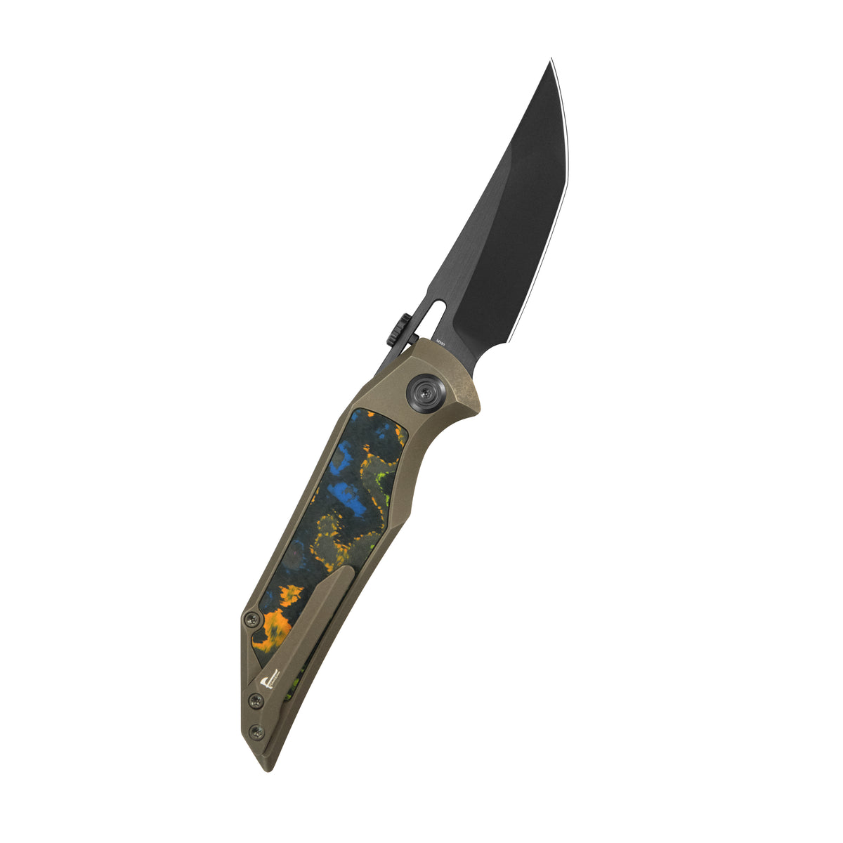 KB Hamano Folding Knife Bronze Ano Titanium with 80's Camo Carbon inlay Handle 3.15" DLC & Satin & Stonewash M390 Blade KB516A