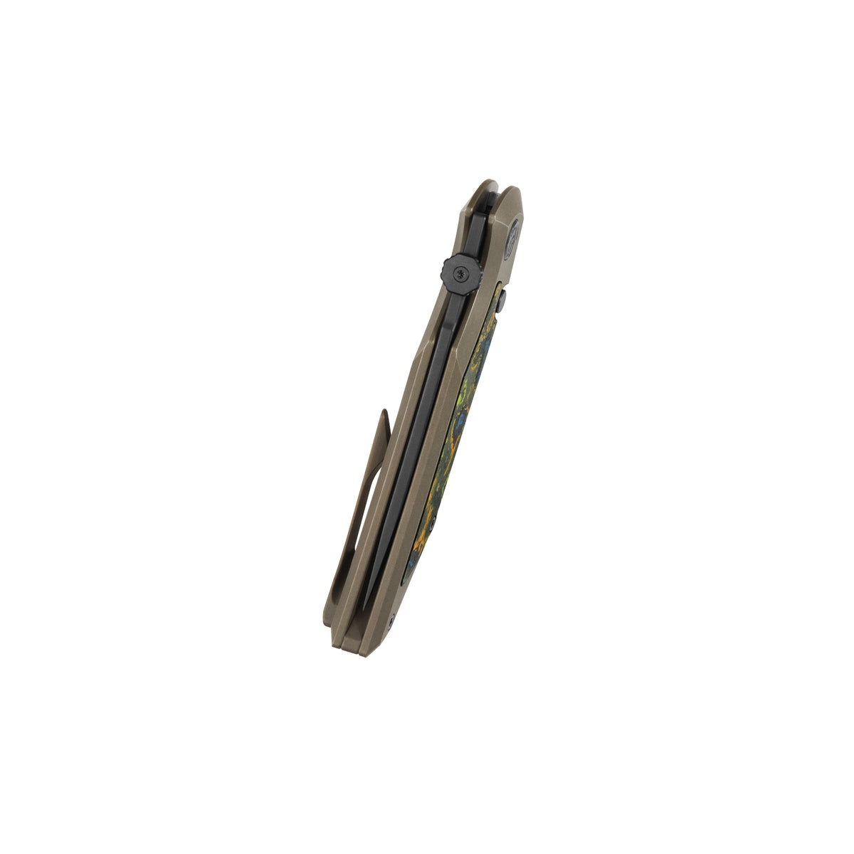 KB Hamano Folding Knife Bronze Ano Titanium with 80's Camo Carbon inlay Handle 3.15" DLC & Satin & Stonewash M390 Blade KB516A