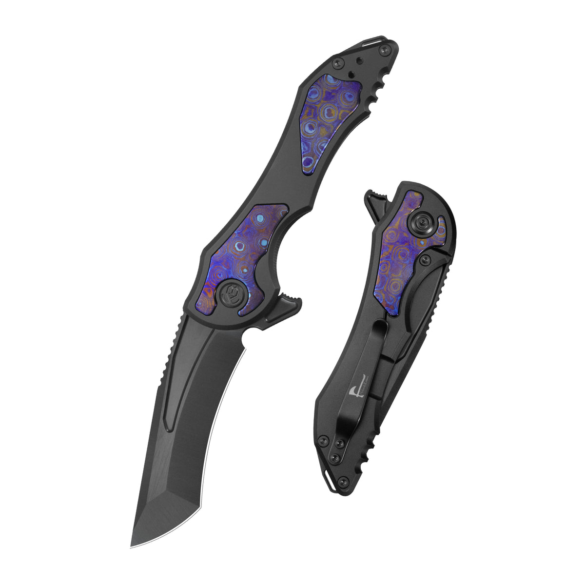 KB Paraclete Folding Knife DLC Titanium with Zircuti inlay Handle 3.70'' DLC Belt Satin M390 Blade KB517B