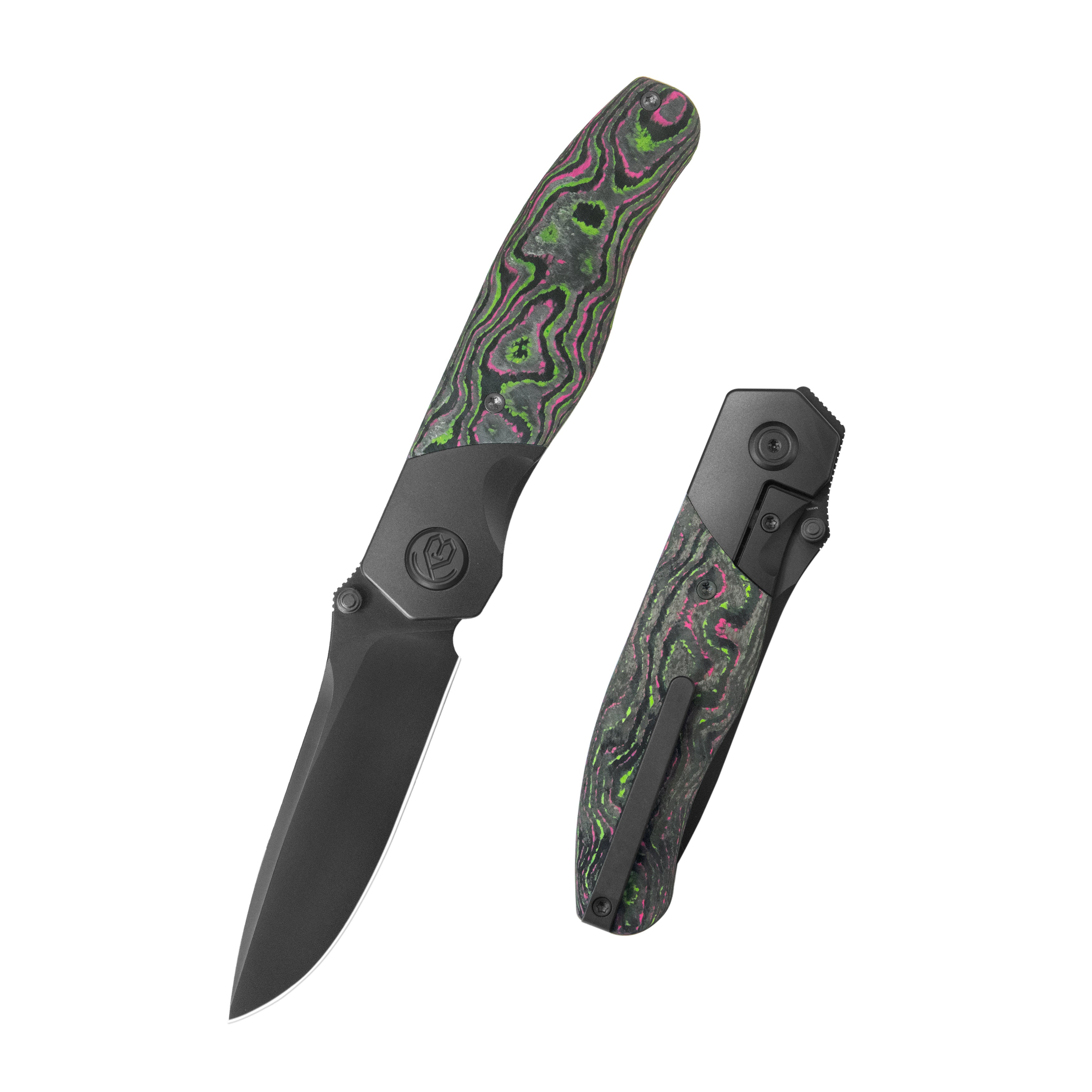 KB Velvet Snake Folding Knife Regular DLC Titanium Bolster & CF inlay Handle 3.35'' Regular DLC M390 Blade KB266C