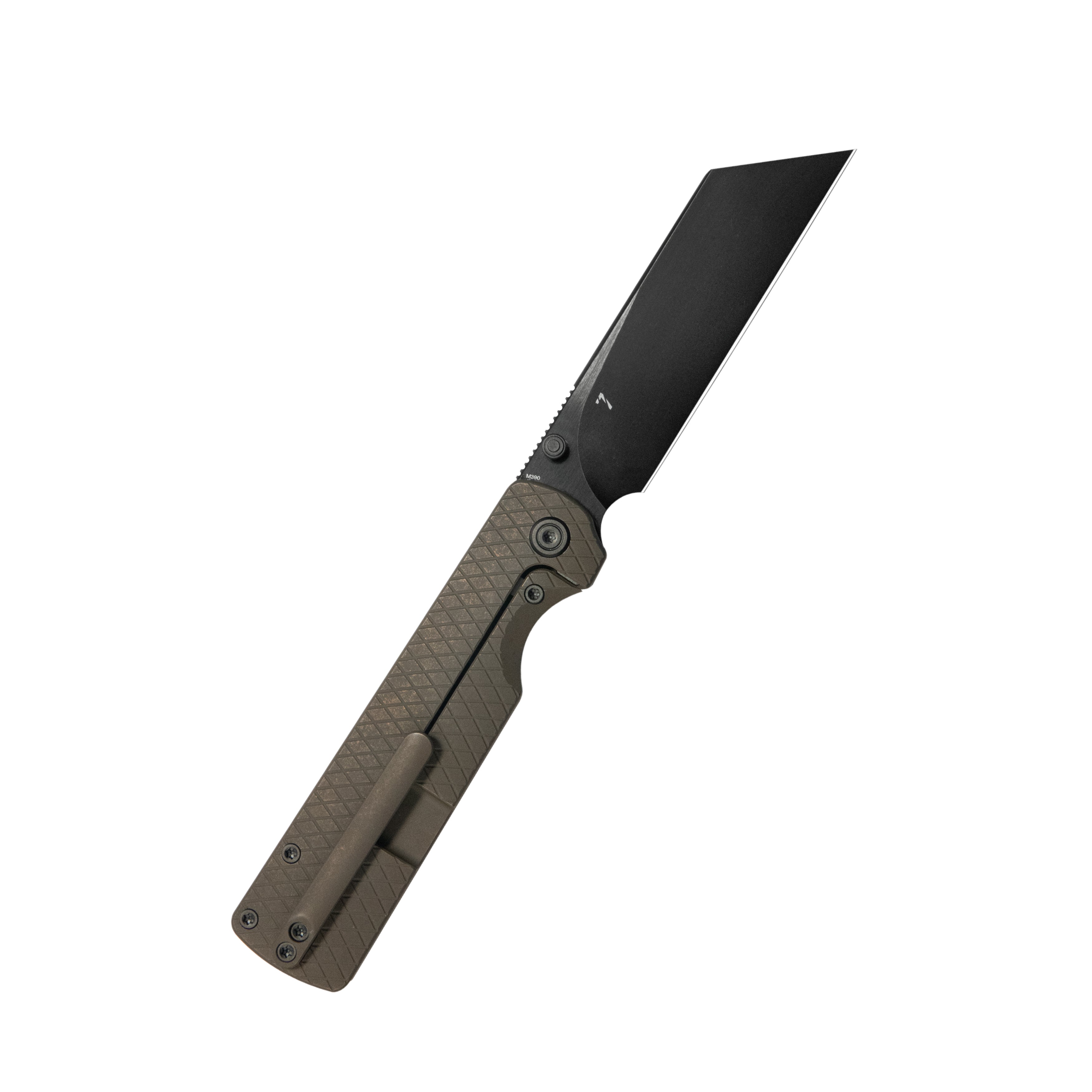 KB Get Some Frame Lock Folding Knife Bronze Titanium Handle 3.35" DLC & Satin & Stonewash M390 Blade KB445D
