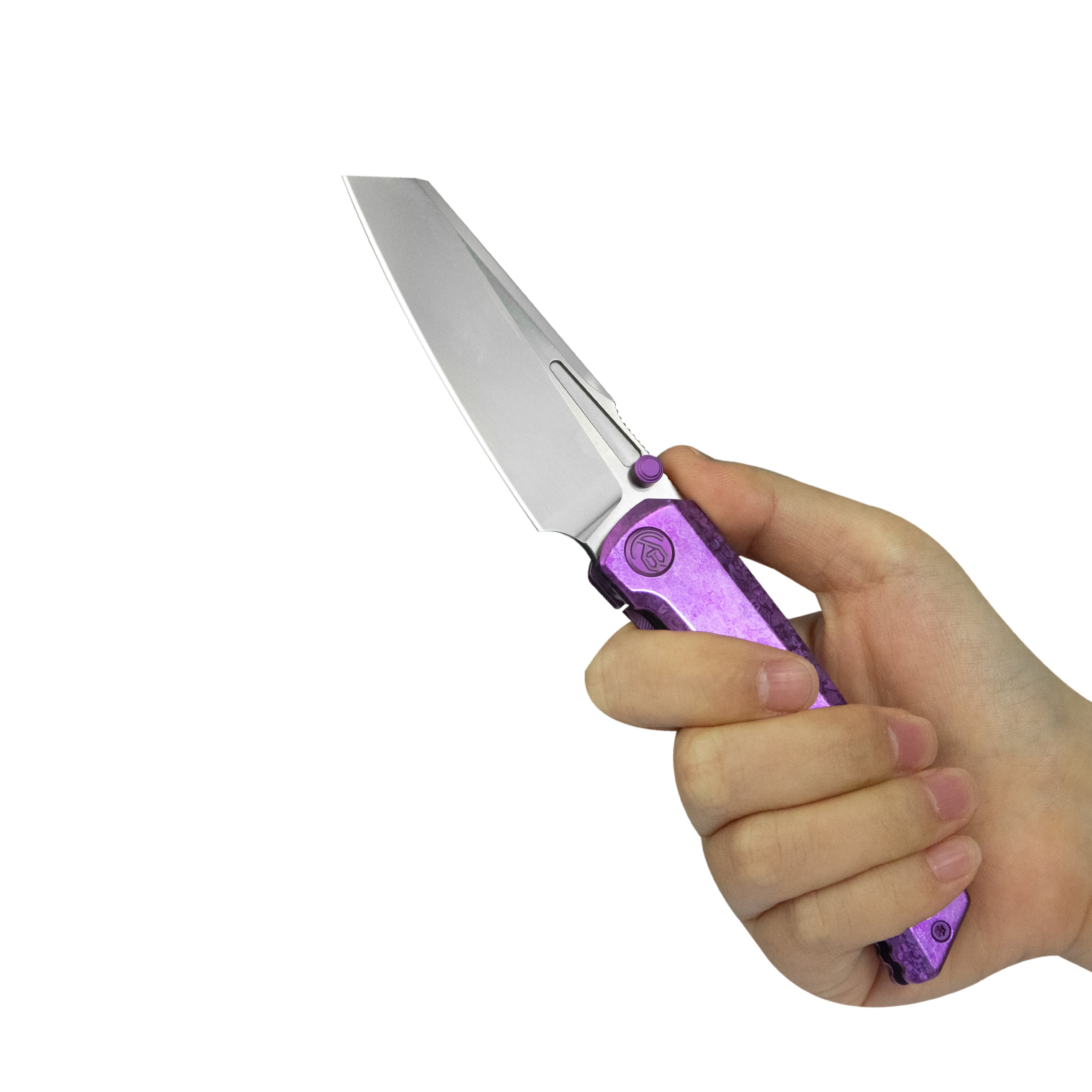 KB Insomnia Frame Locking Folding Knife Purple Crystallized Titanium Handle 3.46" Silver Bead Blast M390 Blade KB441D