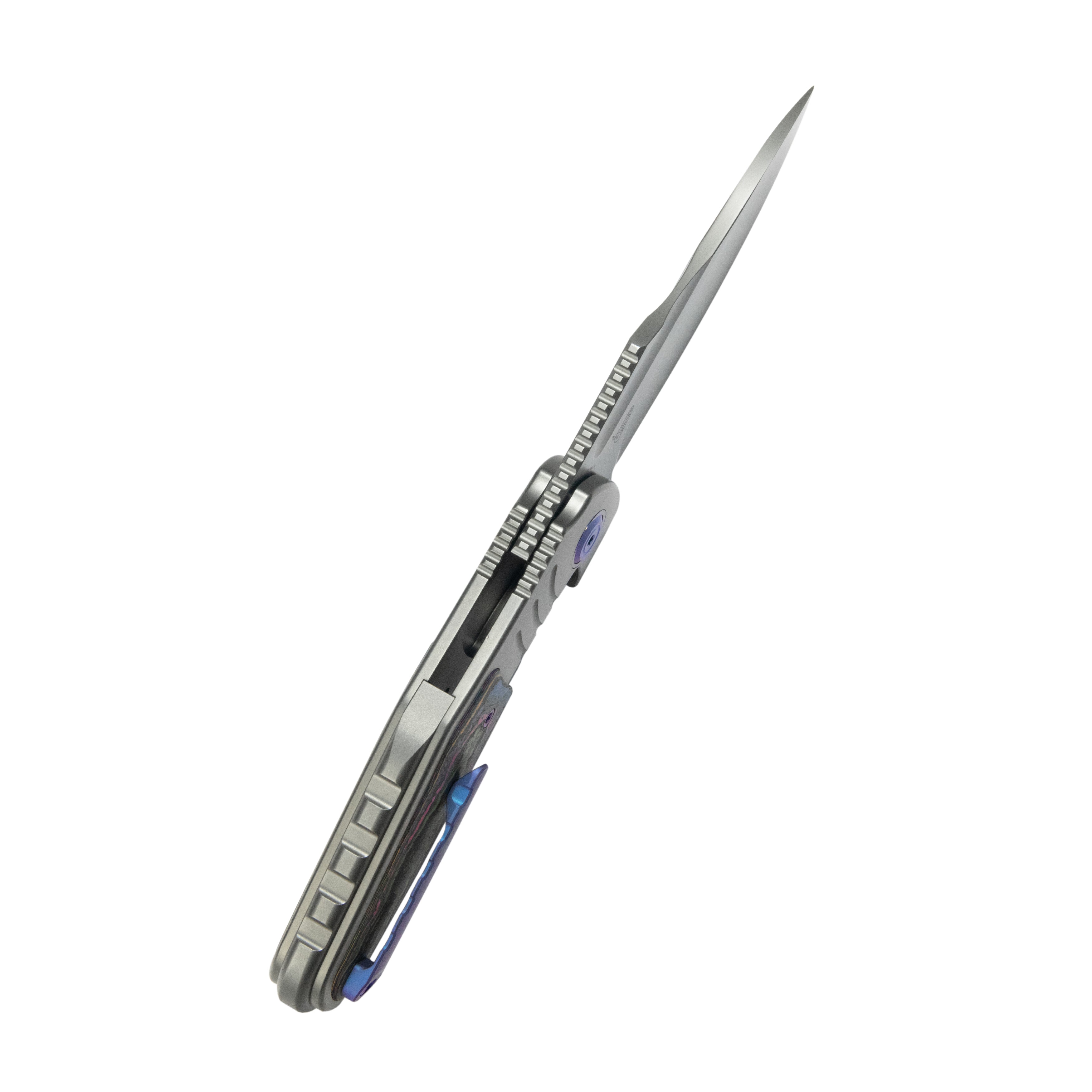KB Stroller Folding Knife Gray Titanium/CF Inlays Handle 3.35” Stonewa
