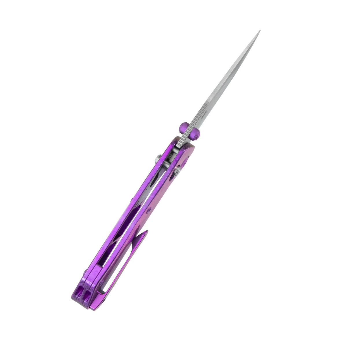 KB Coronado Folding Knife Purple Ano Crystallized Titanium Handle 3.46" Belt Satin Vanax Blade KB466D
