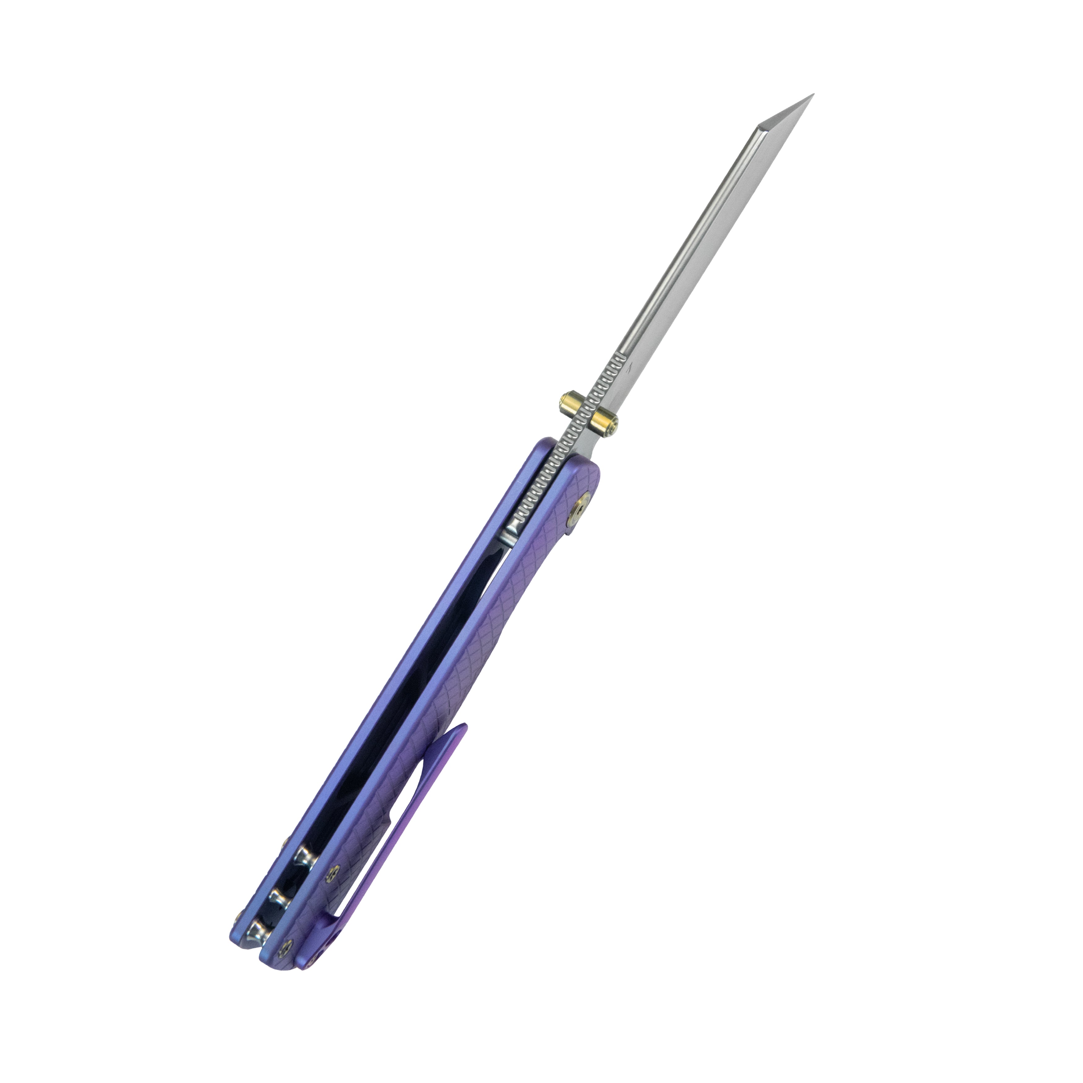 KB Get Some Frame Lock Folding Knife Blurple Titanium Handle 3.35" Satin & Silver Bead Blast M390 Blade KB445C