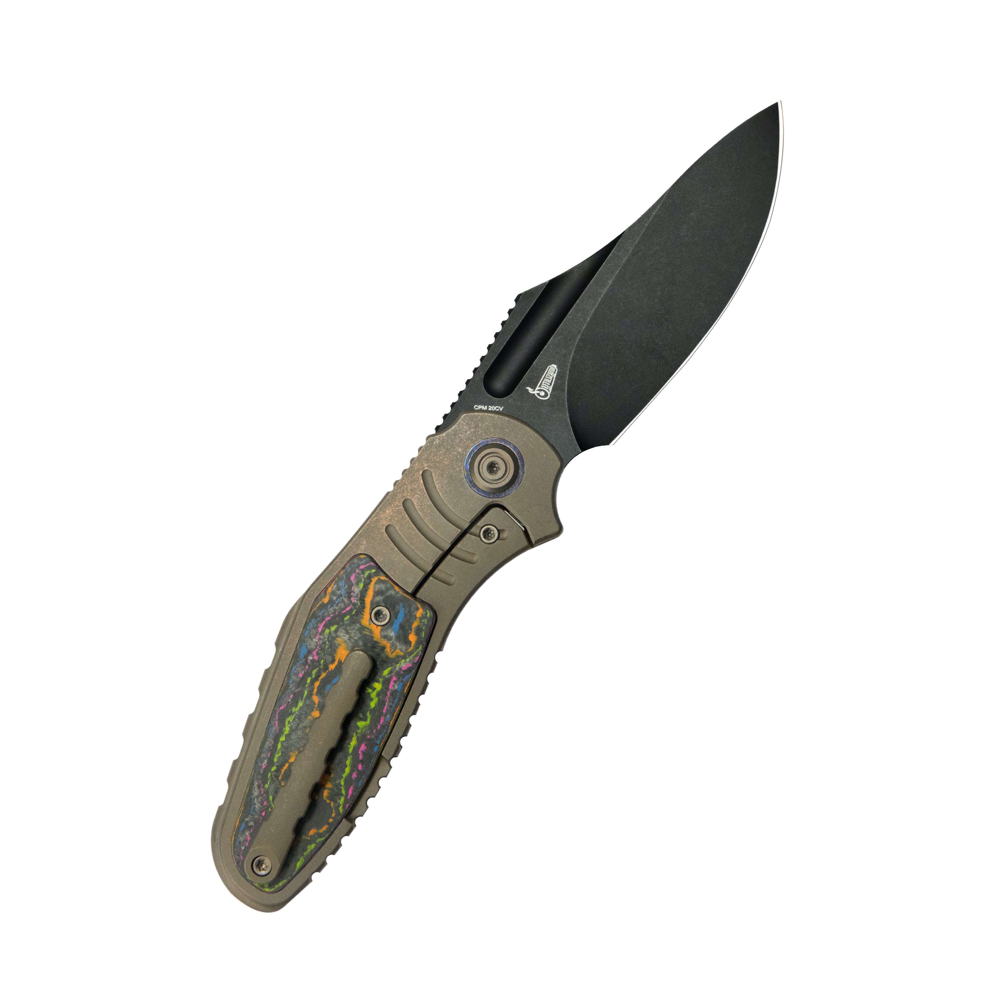 KB Stroller Folding Knife Bronze Titanium/CF Inlays Handle 3.35" Blackwash CPM 20CV Blade KB384C
