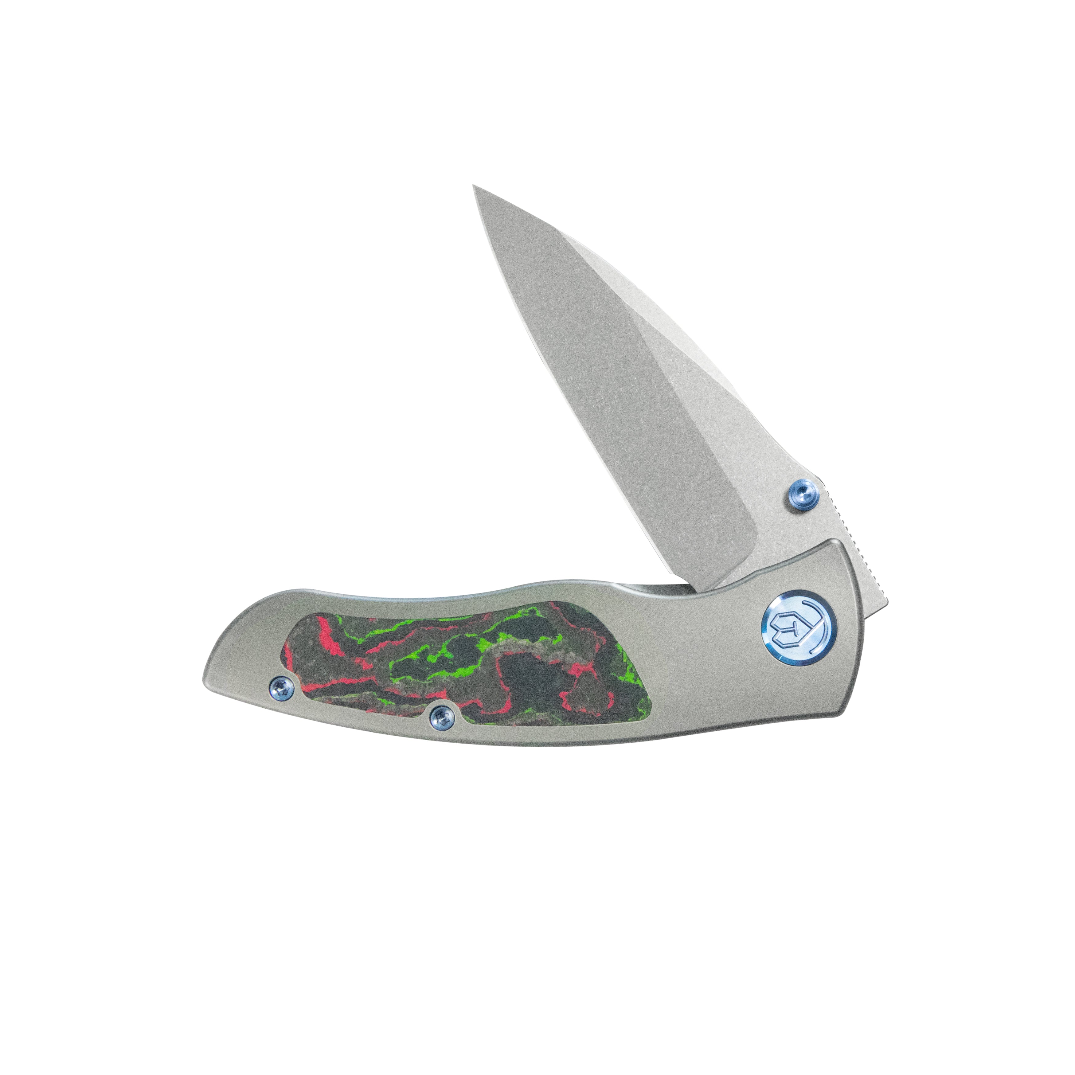 Vertigo Frame Lock Folding Knife Gray Ti w/ Watermelon Sugar CF Inlays 3.11" Stonewash S35VN Blade KB258B