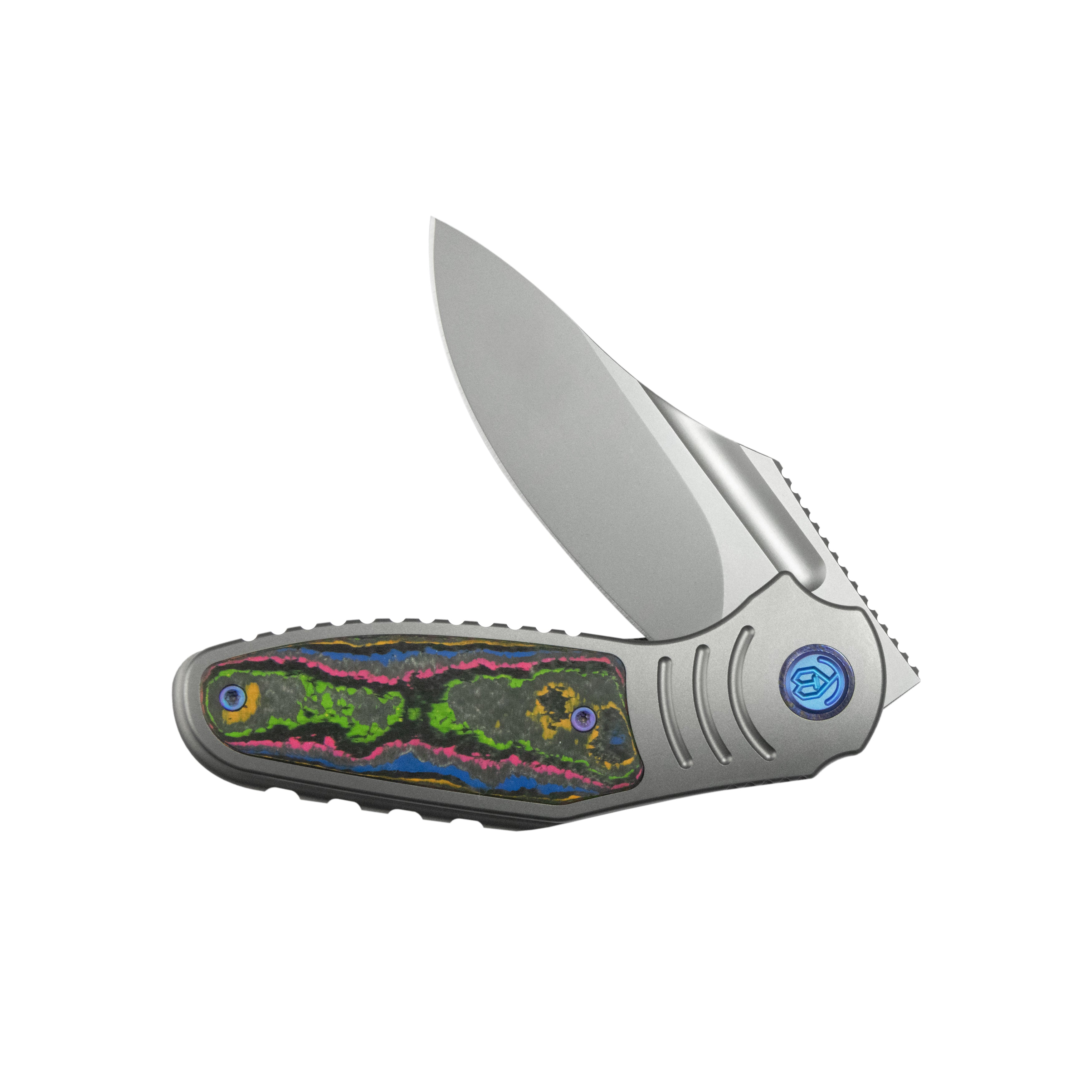 KB Stroller Folding Knife Gray Titanium/CF Inlays Handle 3.35” Stonewash CPM 20CV Blade KB384A