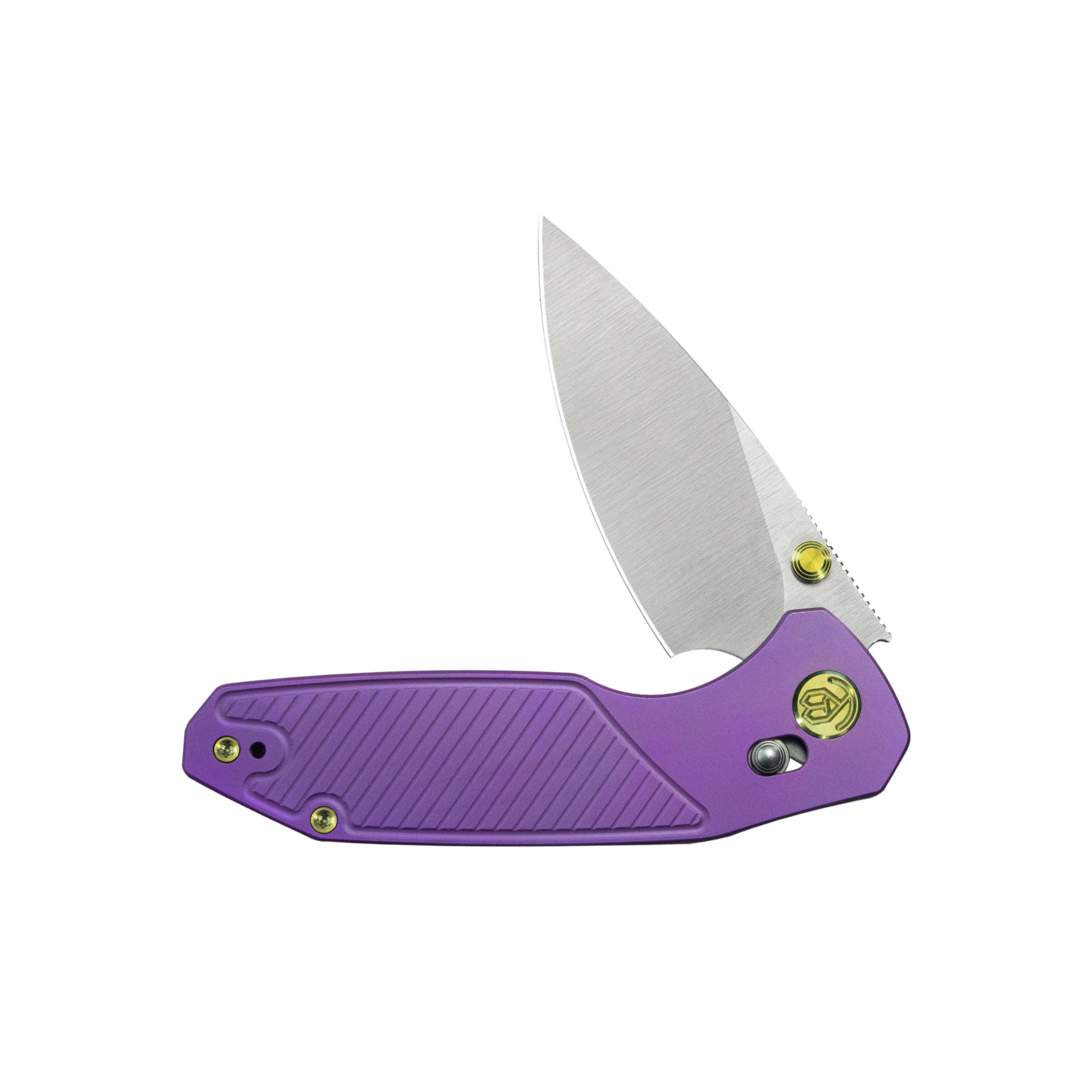 KB Aero Air Pocket Knife Crossbar Lock Purple Ti Diagonal Milling 2.91" Satin M390 Blade KB488C