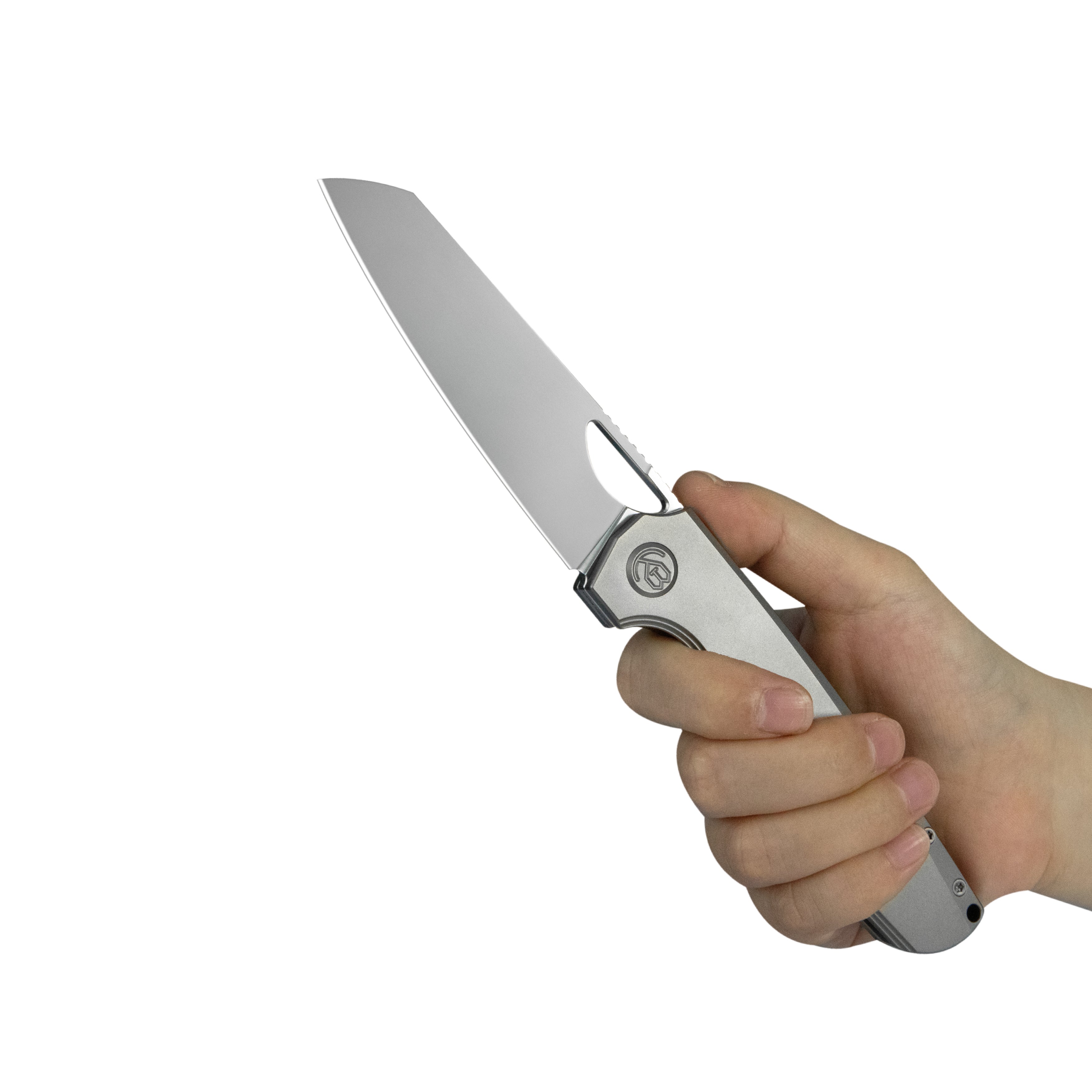 KB Elang Frame Lock Folding Knife Silver Sandblast Titanium Handle 3.86" Silver Bead Blast S35VN Blade KB339A