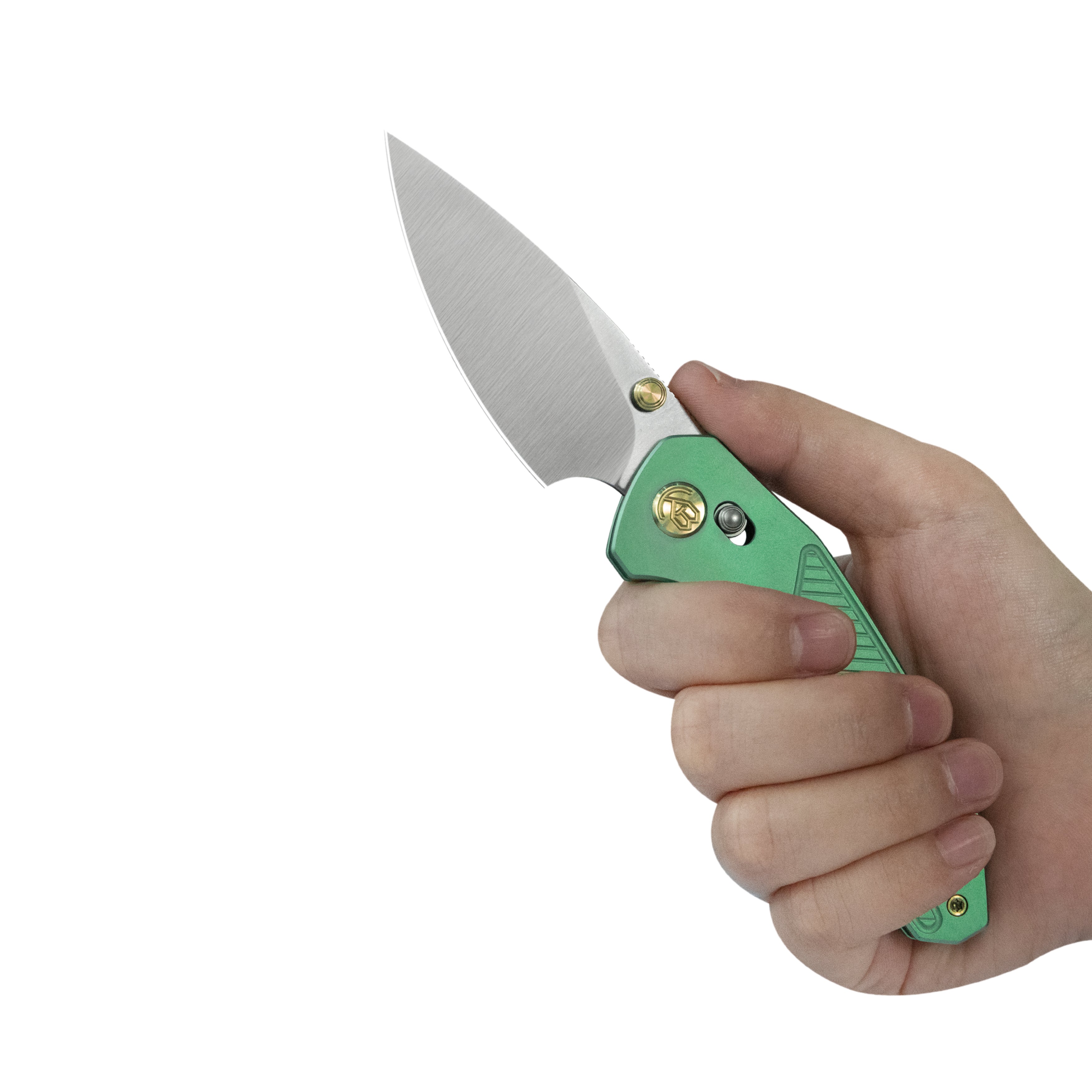 KB Aero Air Pocket Knife Crossbar Lock Green Ti Diagonal Milling 2.91