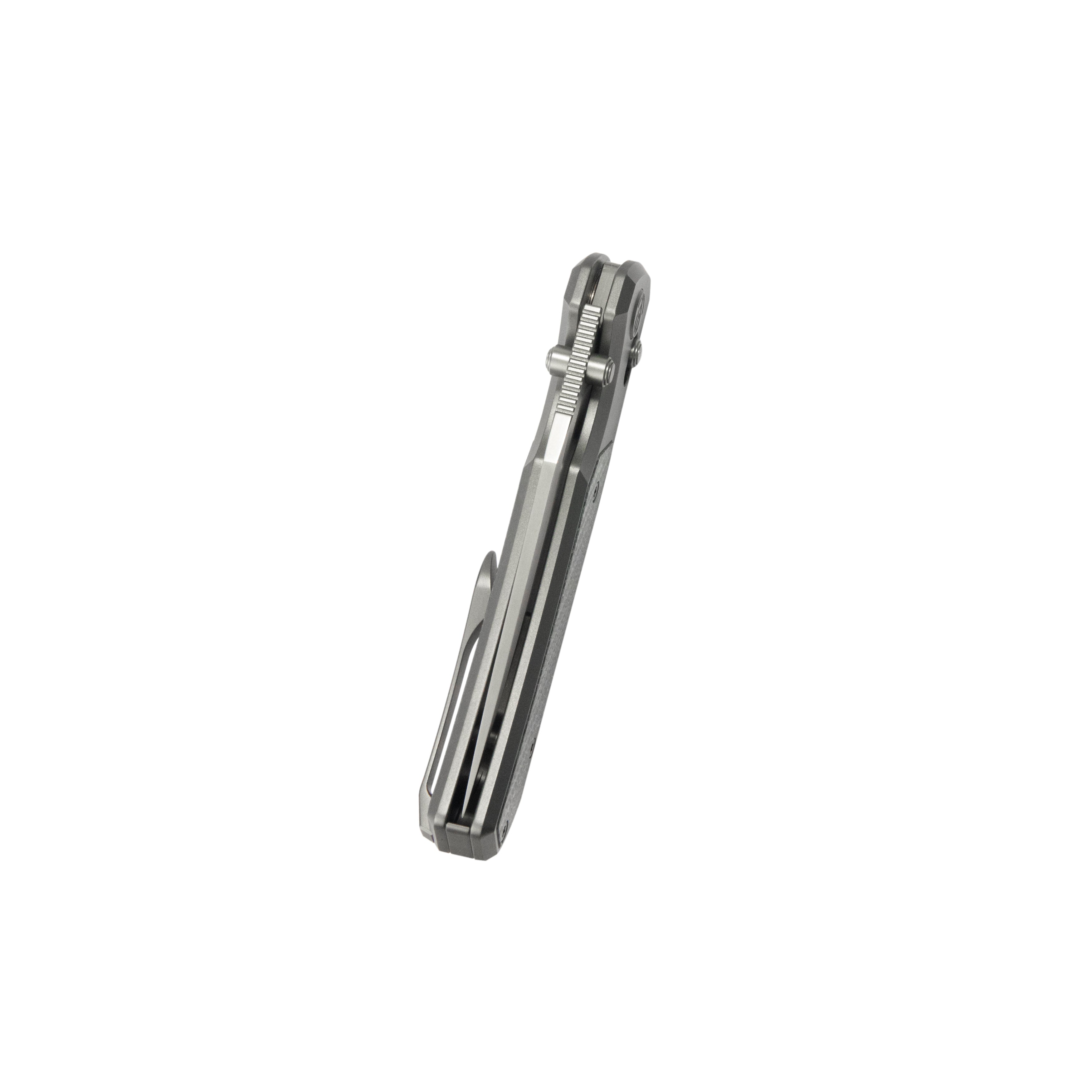 KB Lynx Folding Knife Bead Blasting Titanium with Silver Twill CF Inlay Handle 3.54'' Bead Blasting M390 Blade KB427A