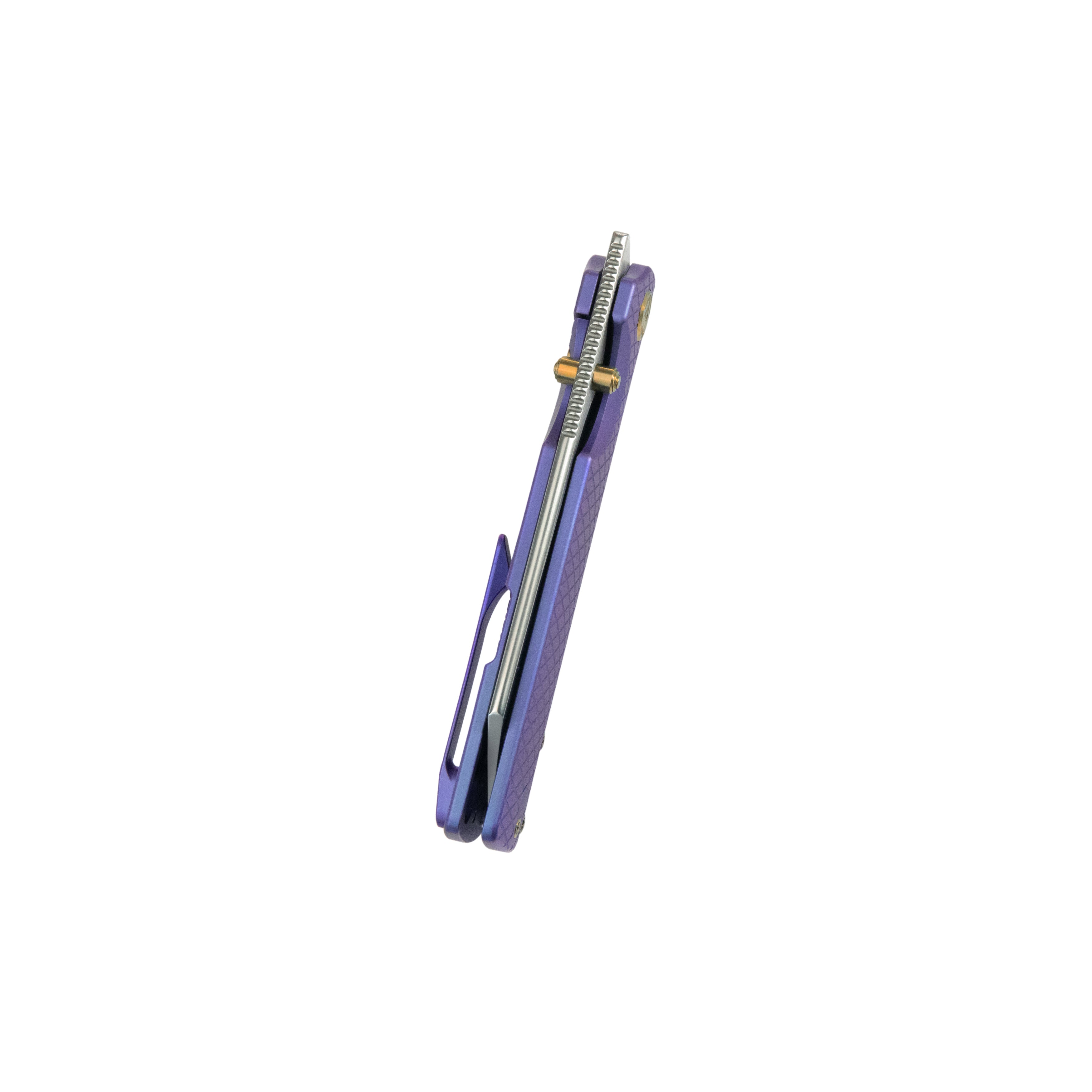 KB Get Some Frame Lock Folding Knife Blurple Titanium Handle 3.35" Satin & Silver Bead Blast M390 Blade KB445C