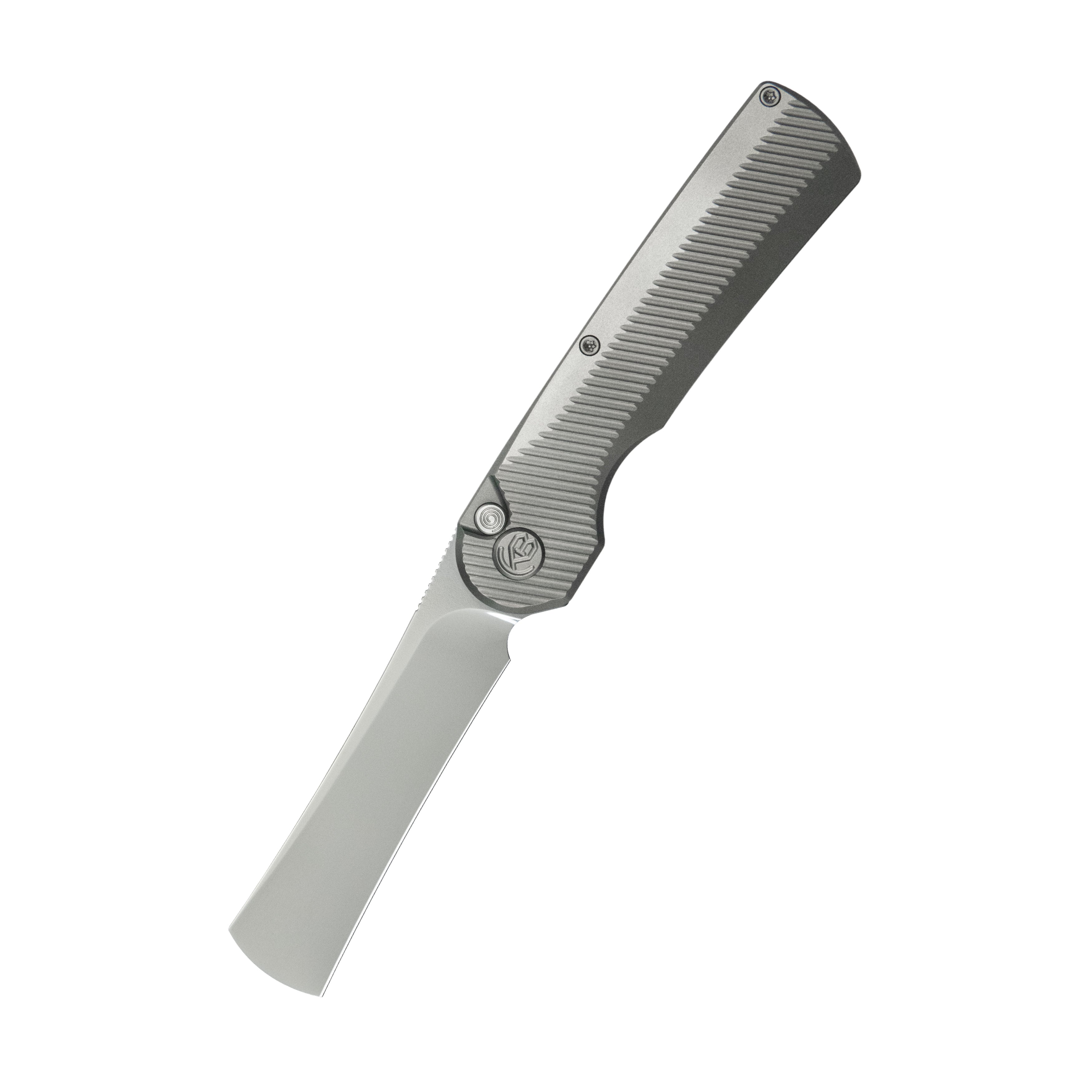 KB Ikul Button Lock Folding Knife Gray Titanium Micro Milling 3.34'' Razor Bead Blasted M390 Blade KB380A