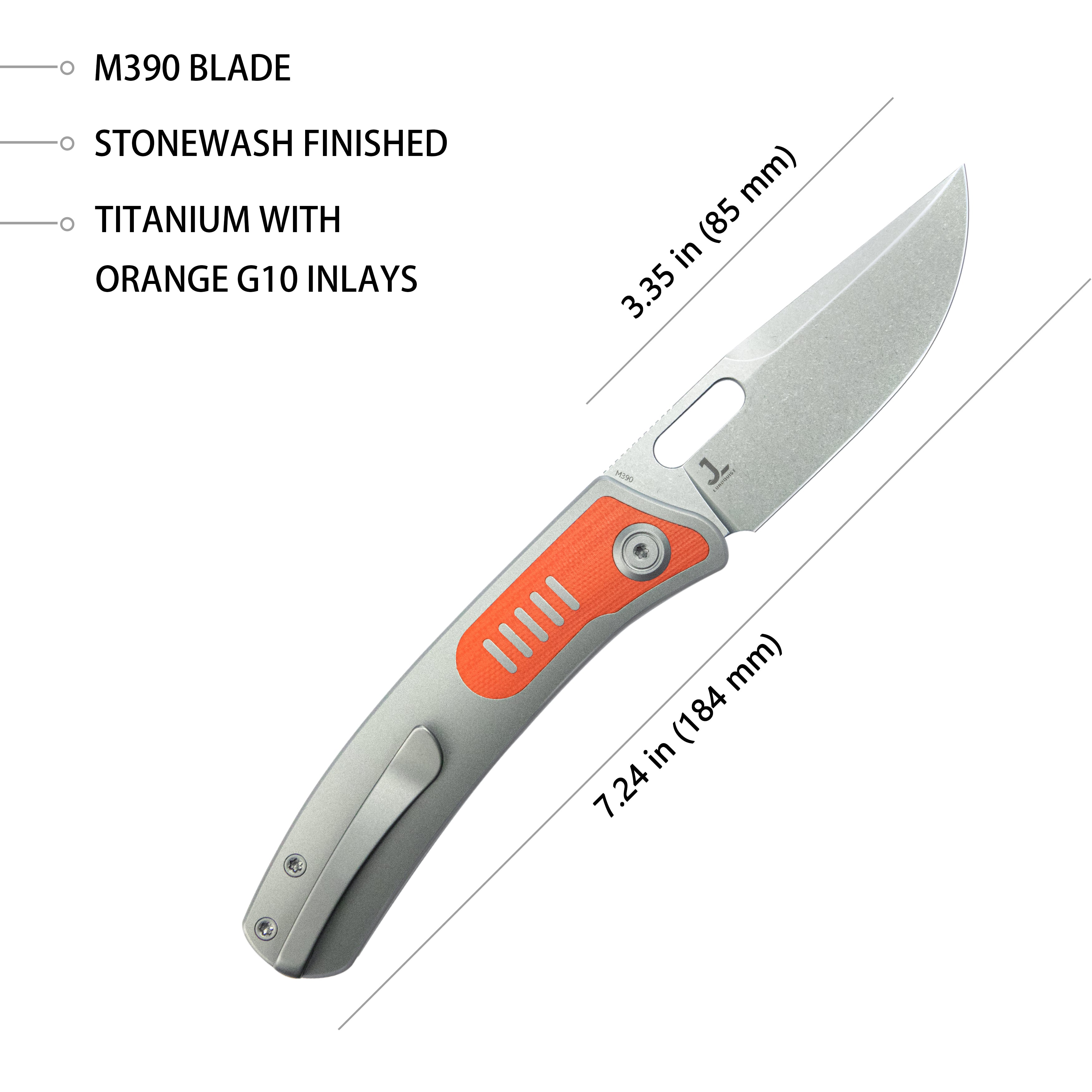 Common Thread Liner Lock Folding Knife Gray Ti w/ Orange G10 Inlays 3.35'' M390 Blade KB377A