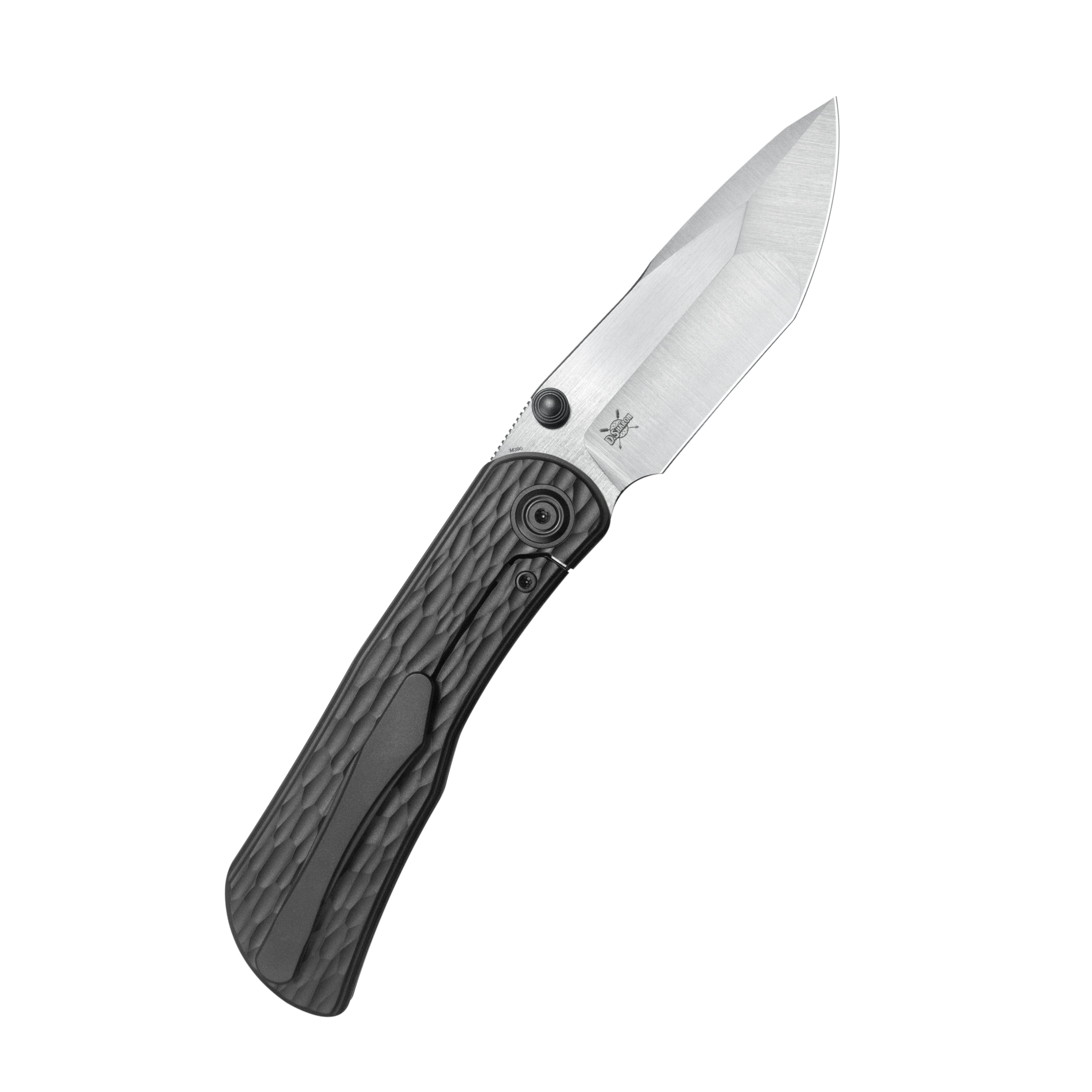 KB Folklore Folding Knife Regular DLC Titanium w/ Jigged Pattern Milling Handle 3.42'' Belt Satin M390 Blade KB444C